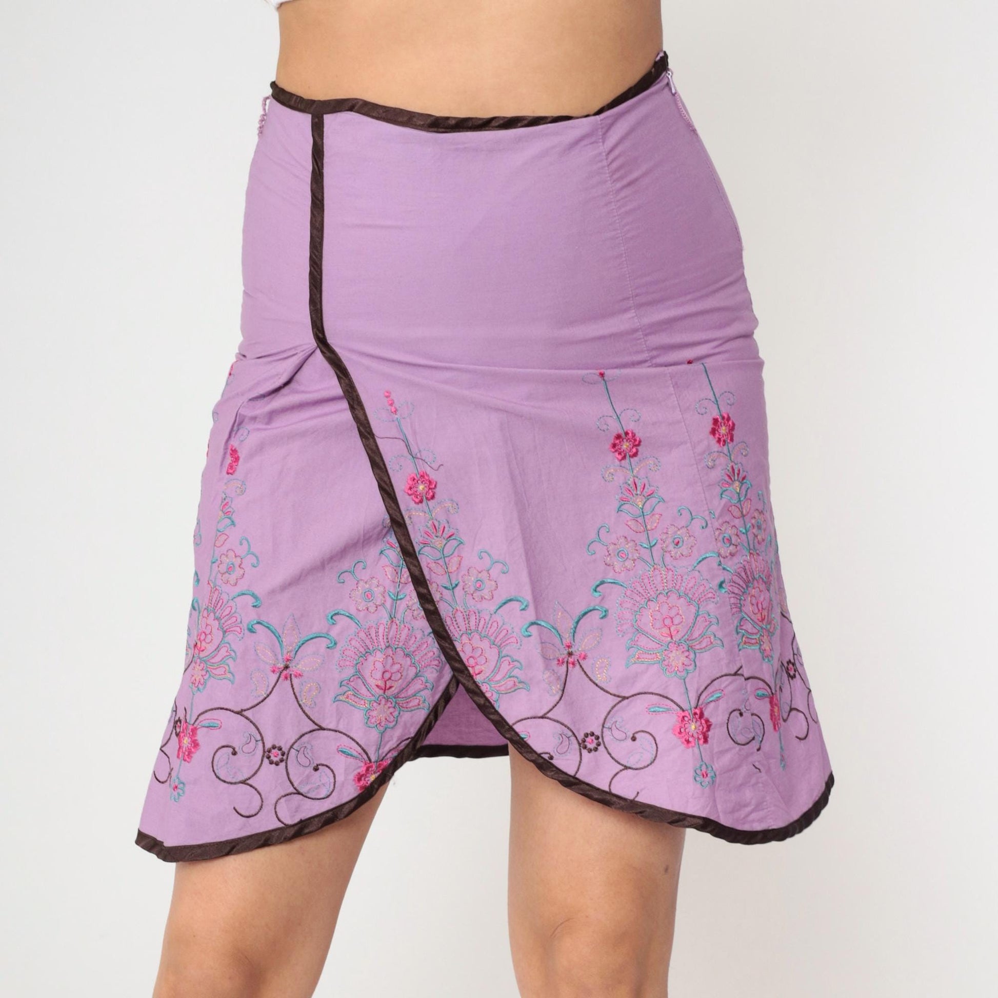 00s Heart Soul Floral Embroidered Mini Skirt Lavender Pencil Small