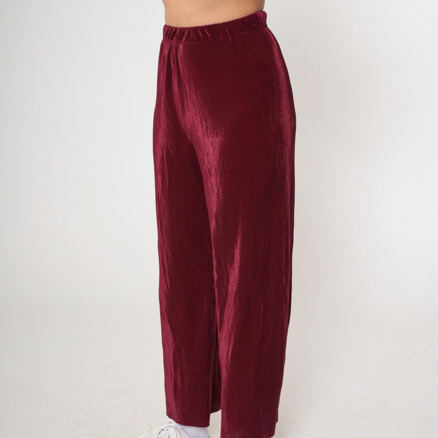 90s Burgundy Wide Leg High Waist Pants Ribbed Texture Medium M