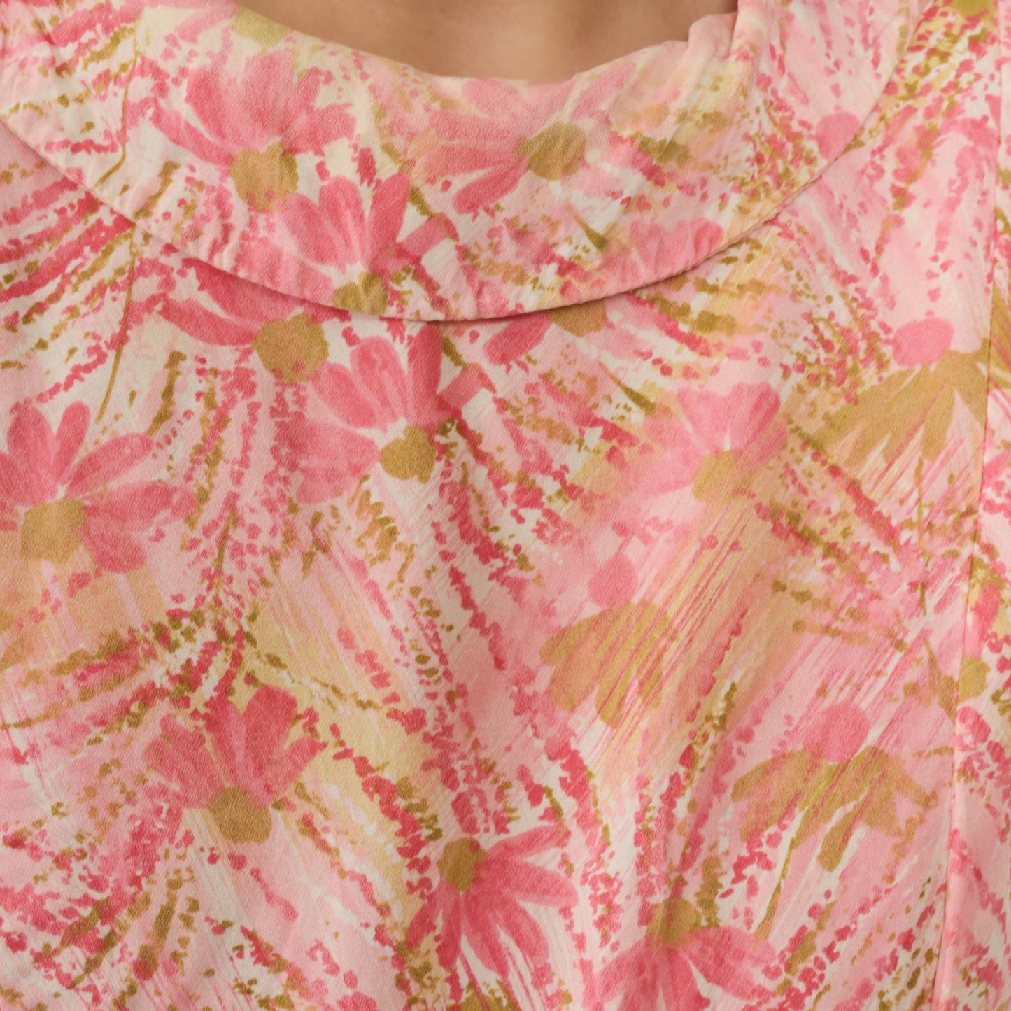 60s Pink Abstract Floral Shift Mini Dress Short Sleeve Small S