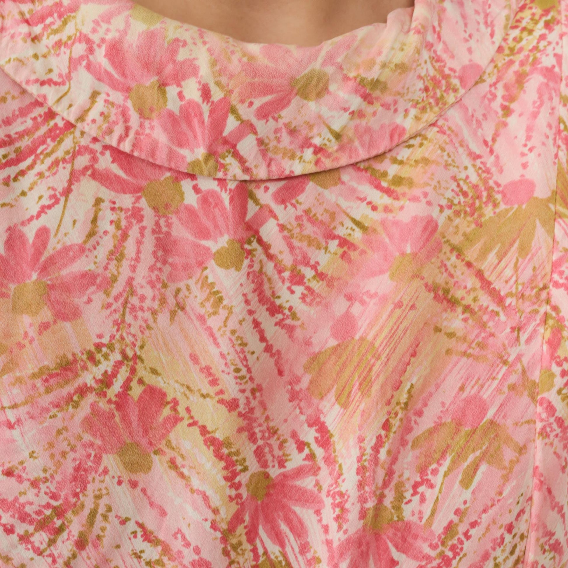 60s Pink Abstract Floral Shift Mini Dress Short Sleeve Small S