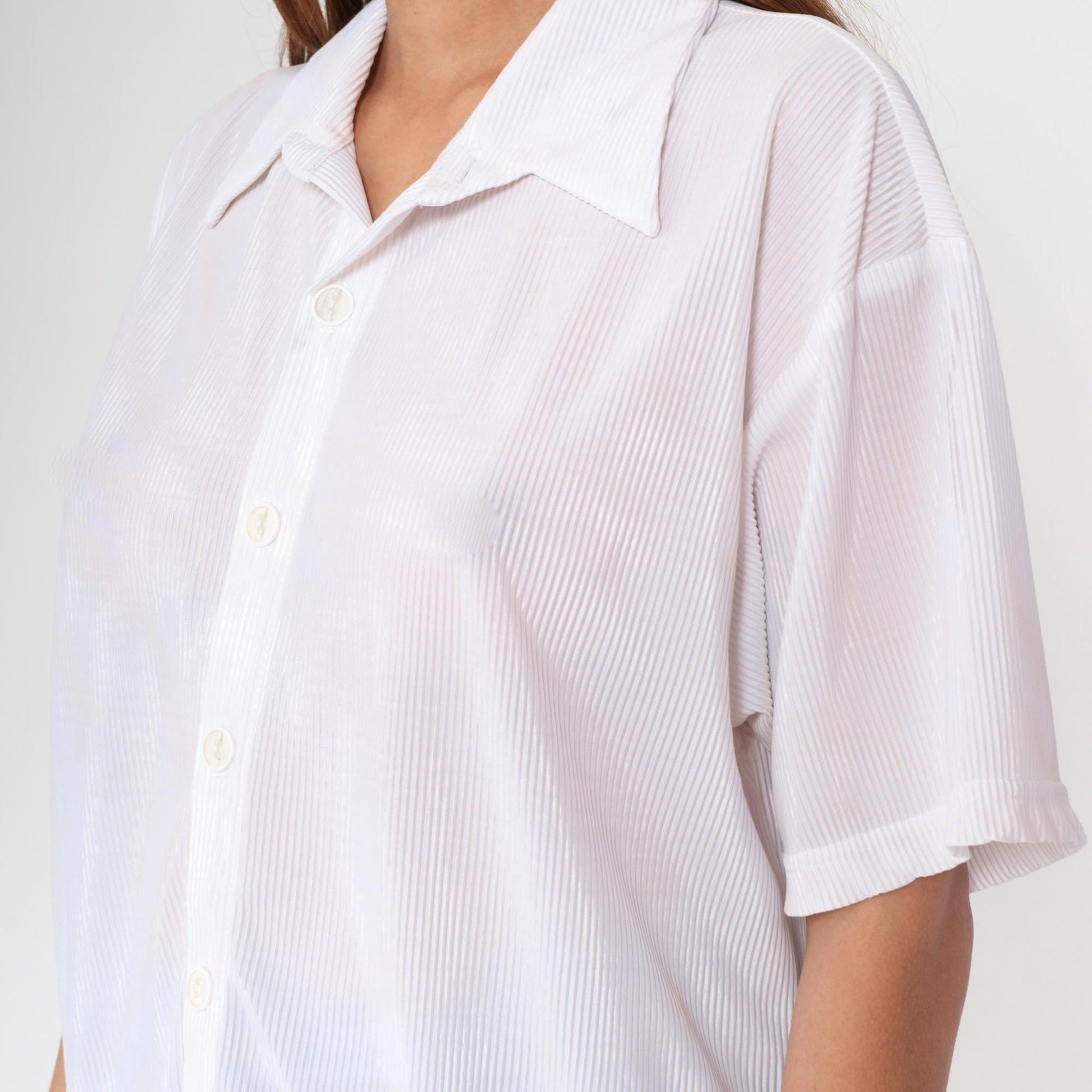 90s Positano White Ribbed Button Up Shirt Short Sleeve Collared Extra Large XL