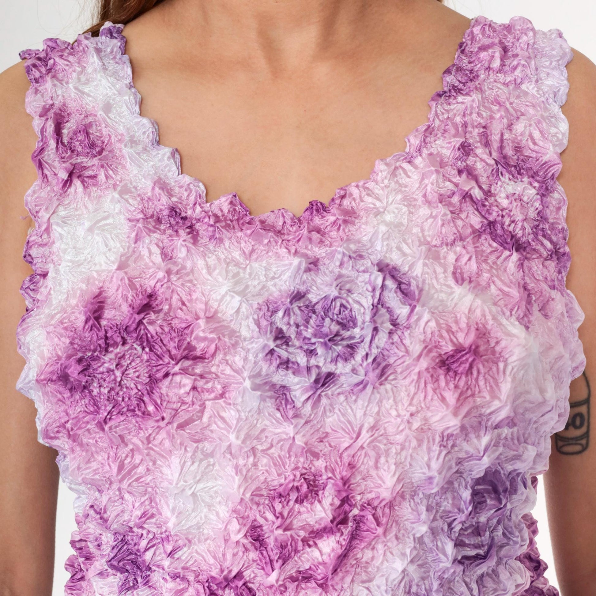 Y2K Purple Floral Popcorn Texture Tank Top Sleeveless Blouse One Size