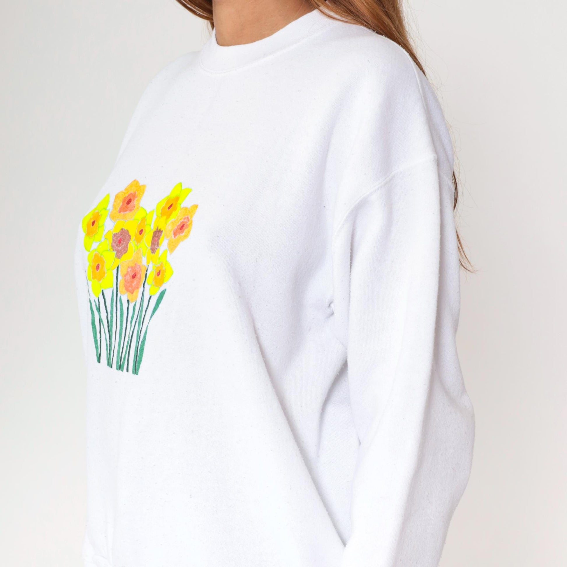 90s Tultex Floral Hand Painted Sweatshirt White Crewneck Medium M