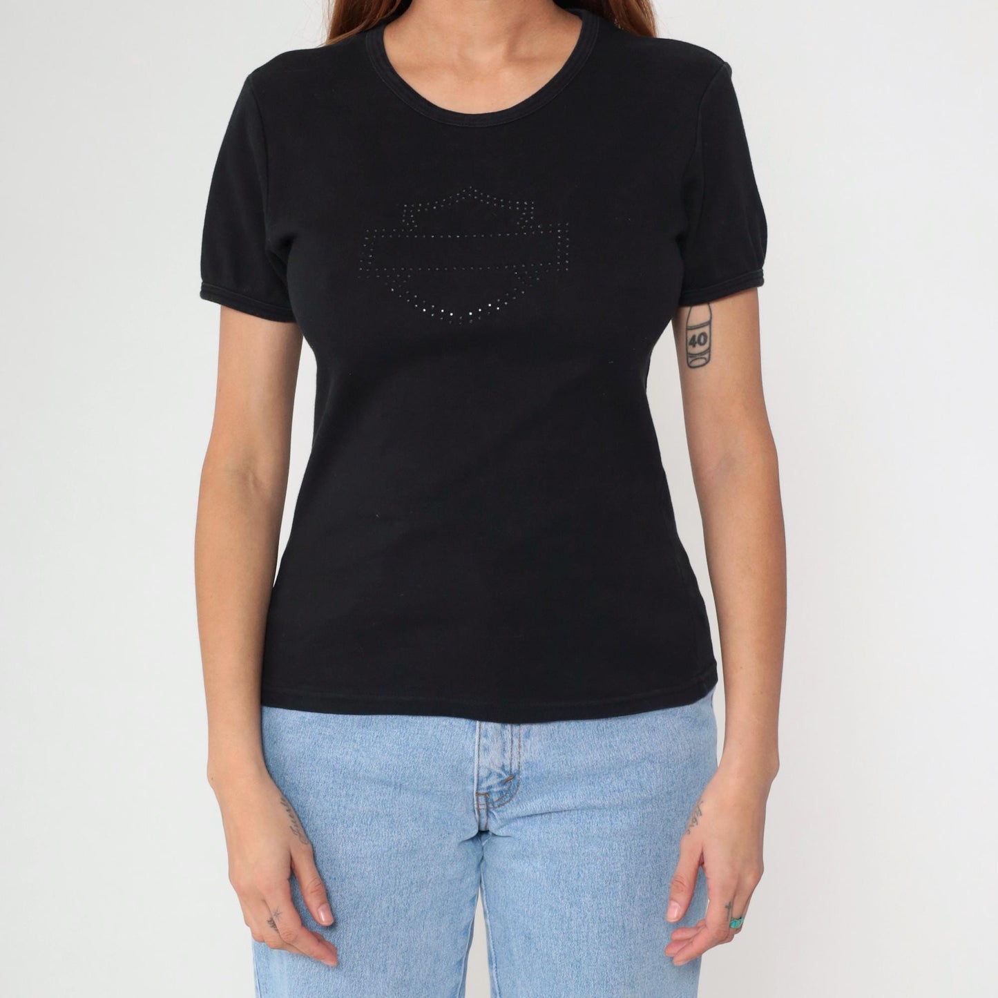 Y2K Harley Davidson Studded Black T-Shirt Orlando Florida Graphic Tee Medium M
