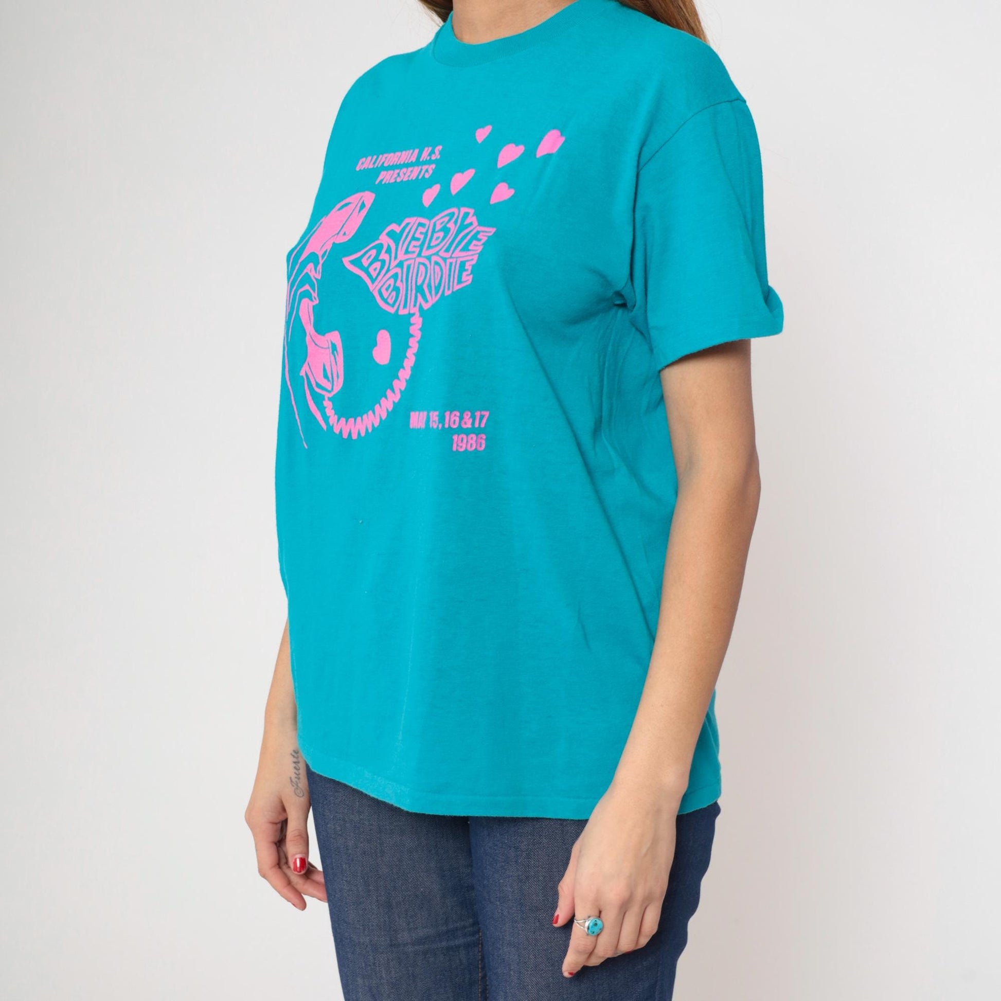 80s Bye Bye Birdie California High School Musical Graphic Tee Turquoise Pink Medium