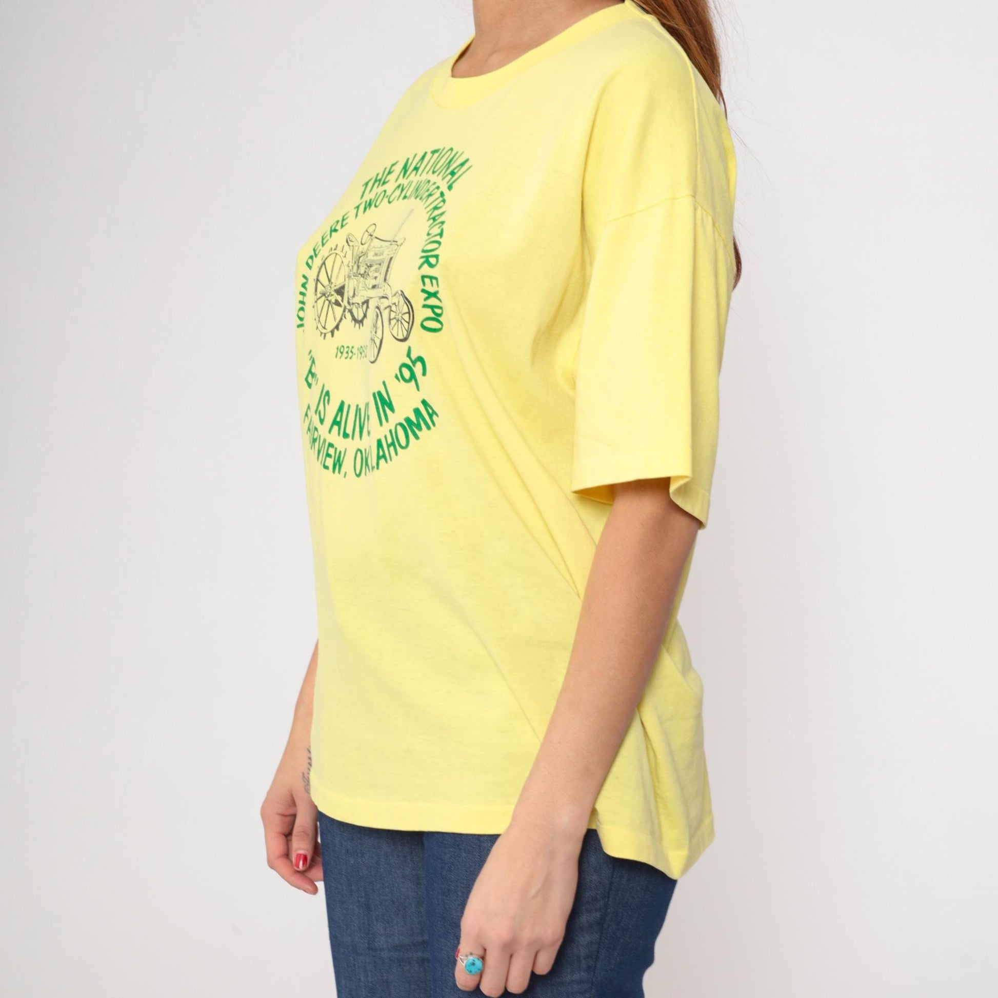 90s National Two-Cylinder Tractor Expo Yellow Graphic Tee Large L