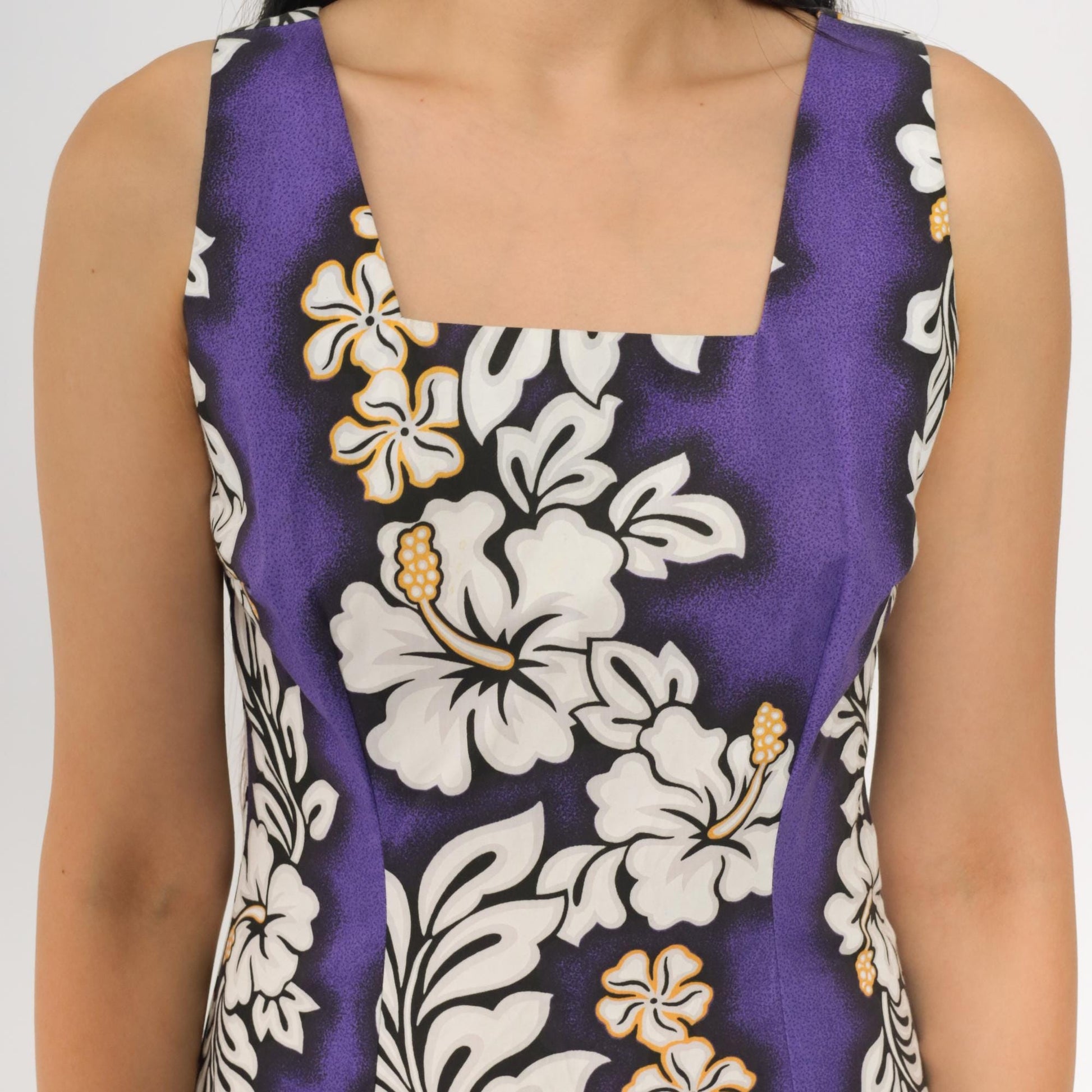 90s Royal Creations Hawaiian Floral Mini Dress Purple Sleeveless Small