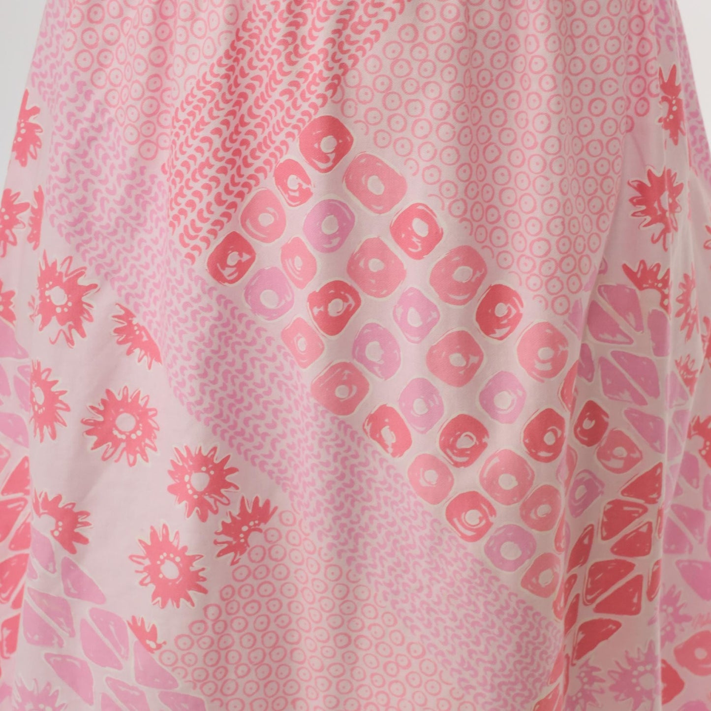 70s Malia Foster Hawaiian Midi Dress Pink Geometric High Waist Spaghetti Strap Extra Small