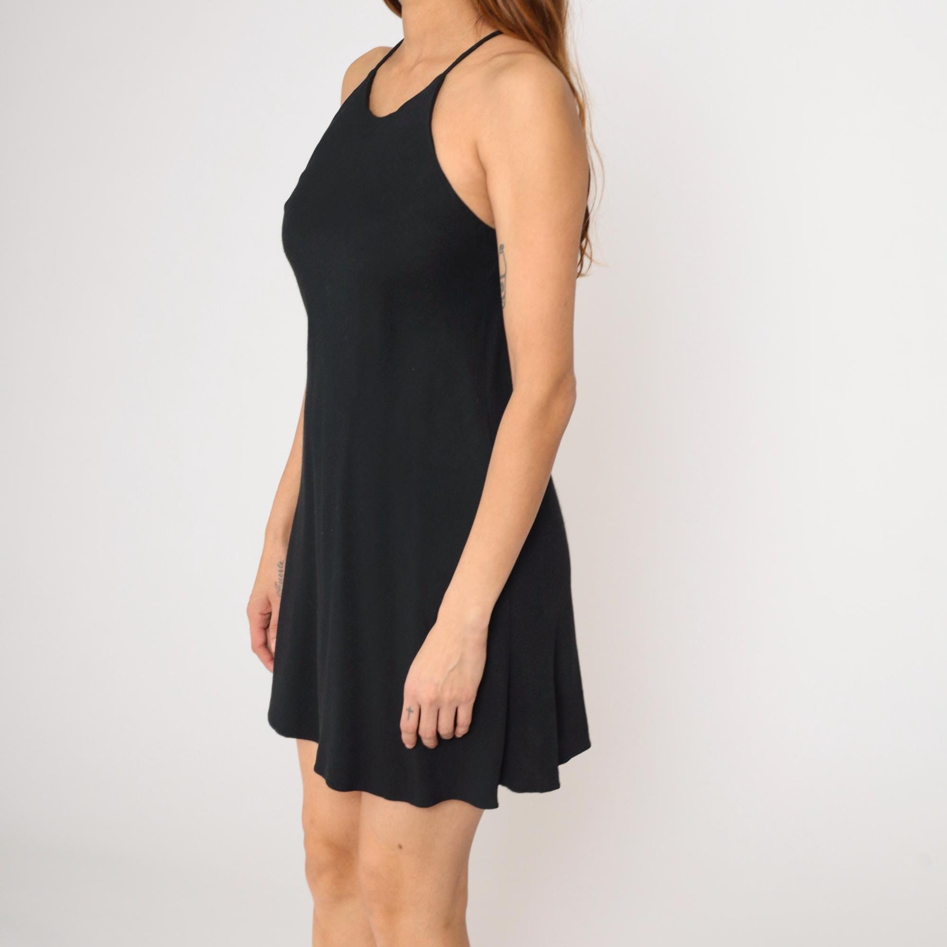 90s Black Mini Dress Racerback Spaghetti Strap A-Line Small S