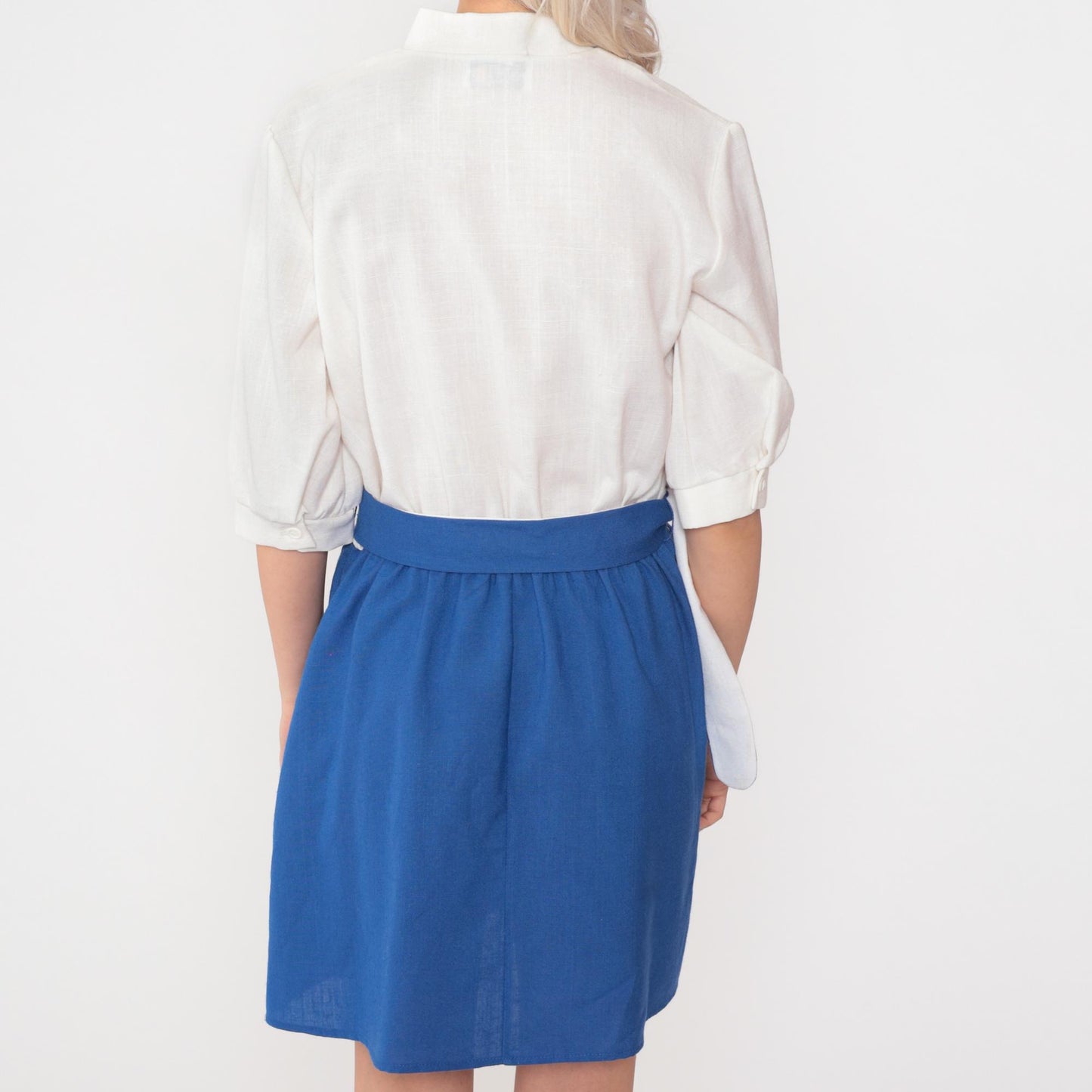 80s Two-Tone Mini Dress Royal Blue White Color Block High Waist Medium M