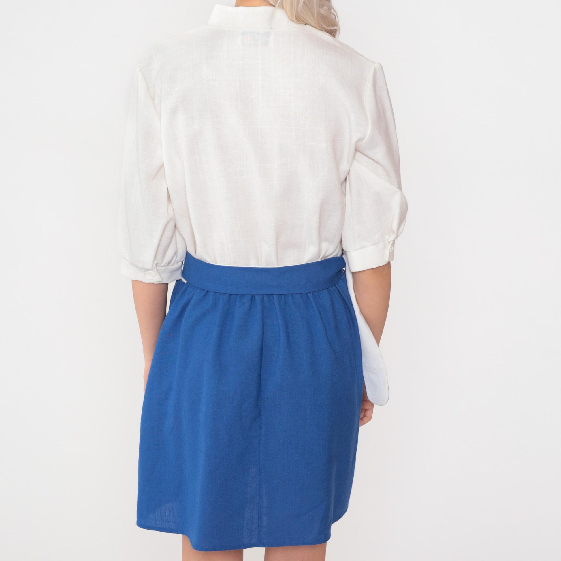 80s Two-Tone Mini Dress Royal Blue White Color Block High Waist Medium M