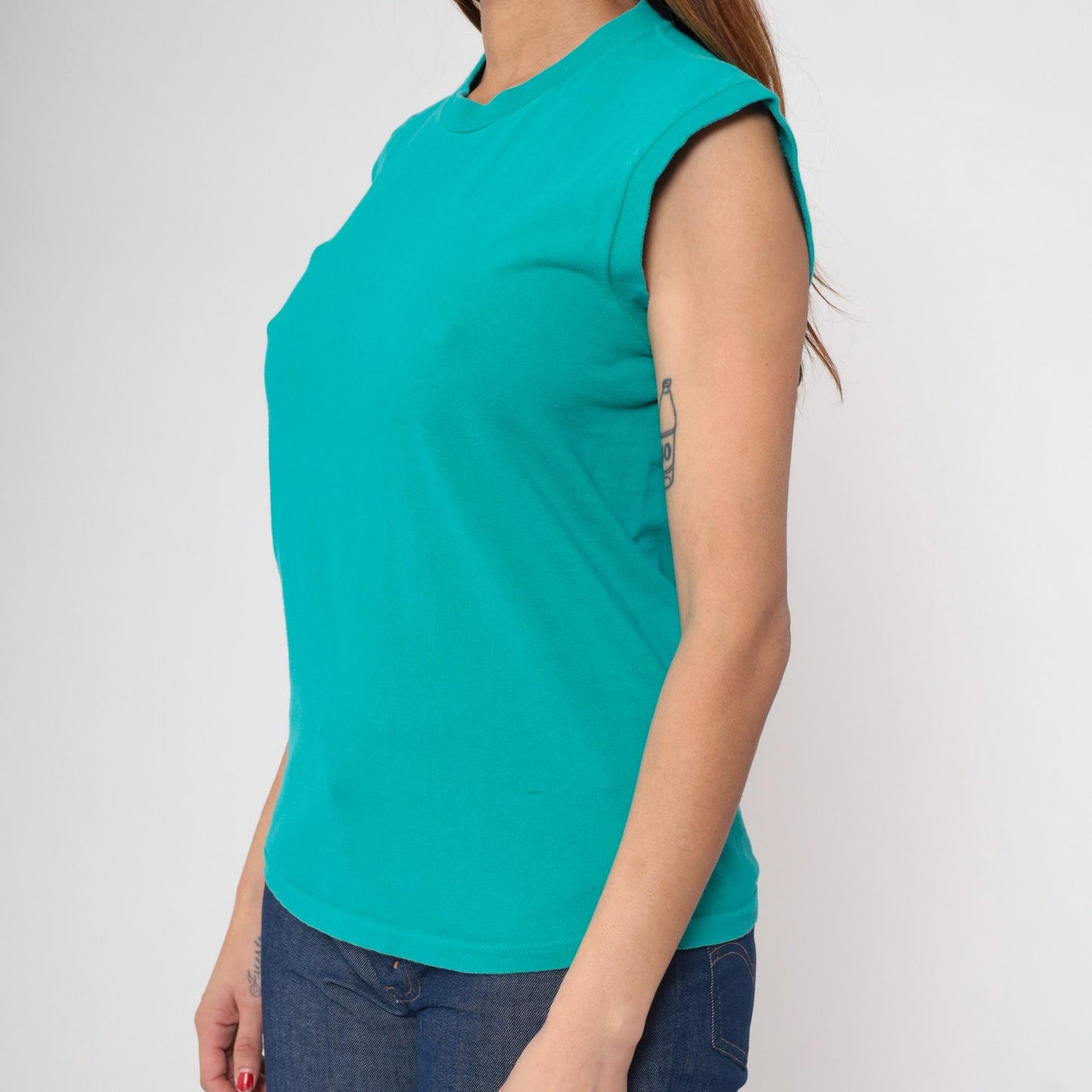 90s Towncraft Teal Muscle Tank Top Crewneck Single Stitch Cotton Small