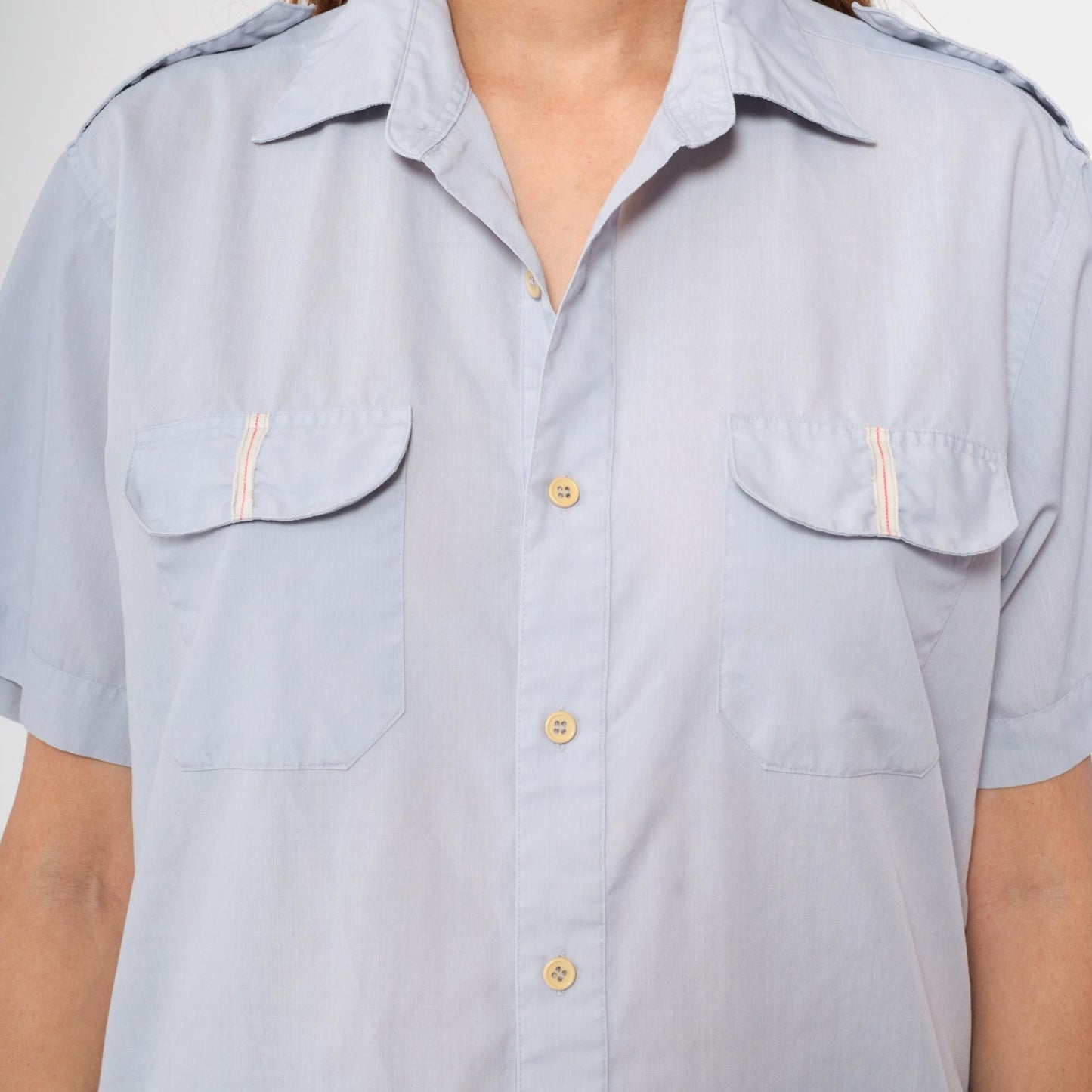 80s Claybrooke Grey-Blue Utility Shirt Button Up Chest Pocket Medium M