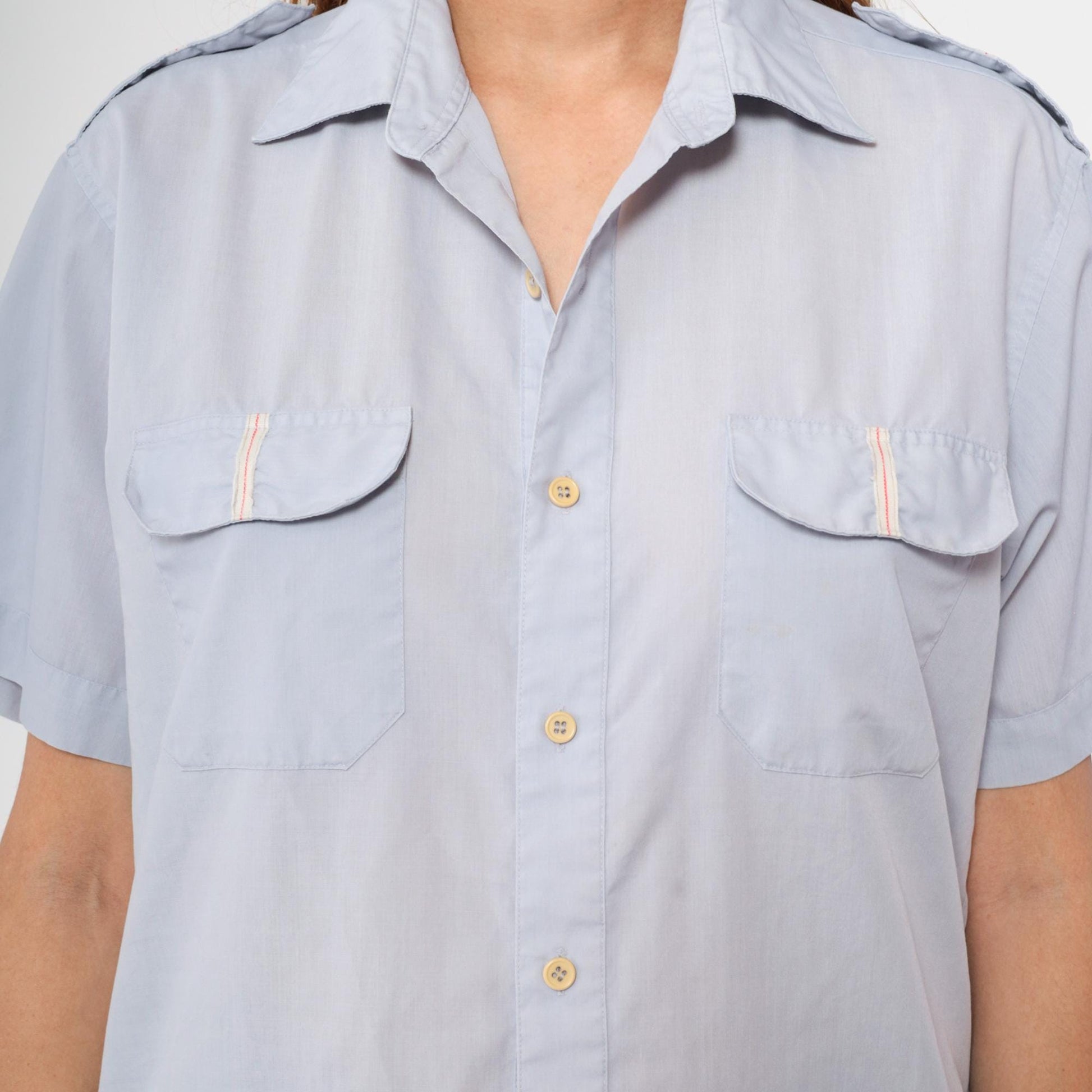 80s Claybrooke Grey-Blue Utility Shirt Button Up Chest Pocket Medium M