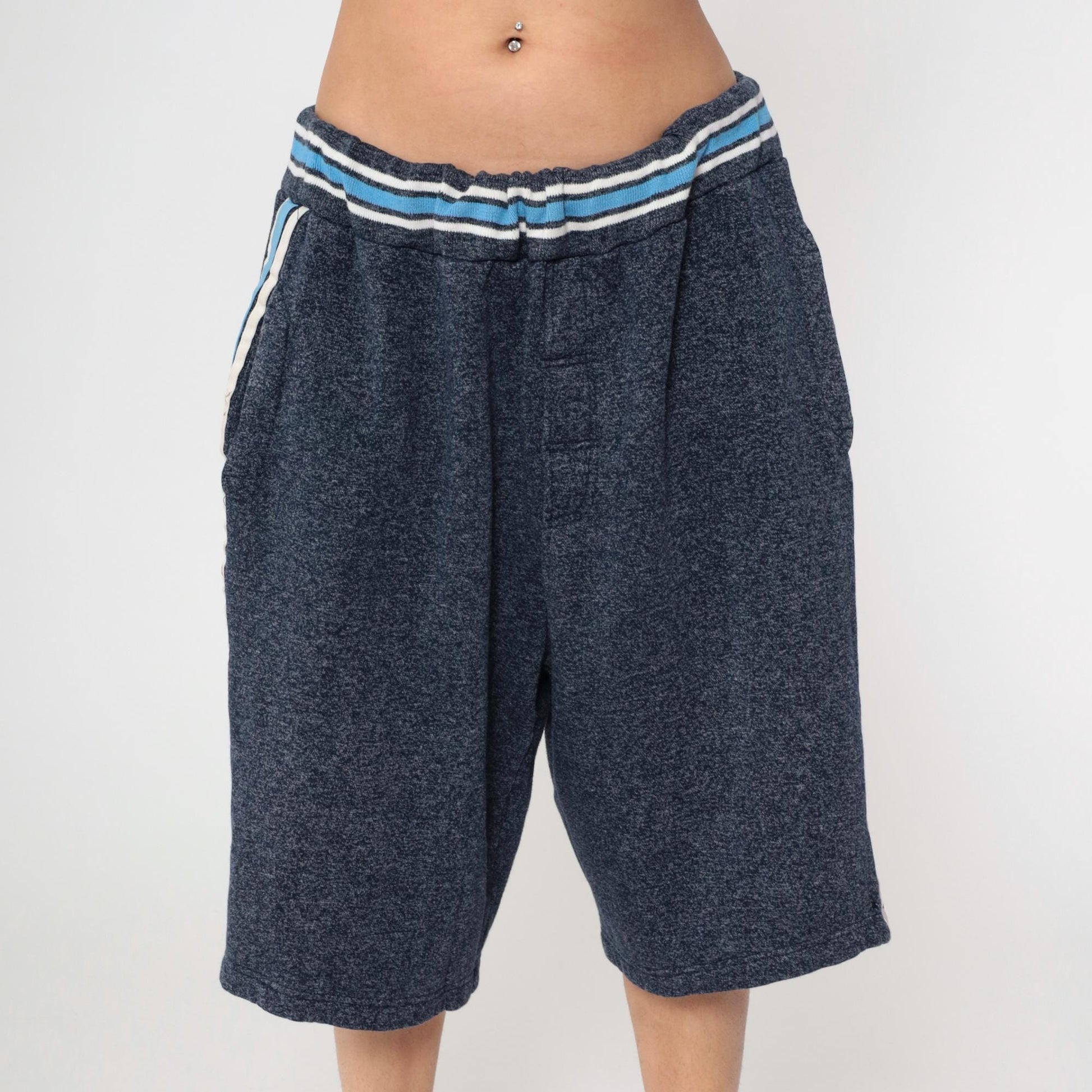 90s Delf Navy Striped Knit Shorts Wide Leg Athletic Extra Large XL