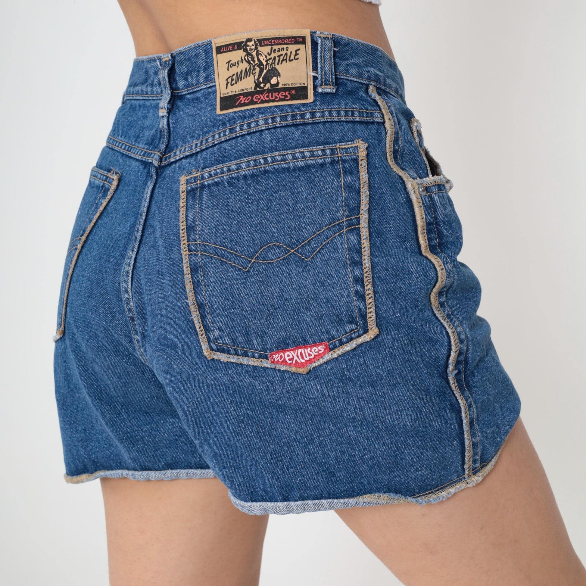 90s No Excuses Femme Fatale High-Rise Denim Shorts Blue Medium