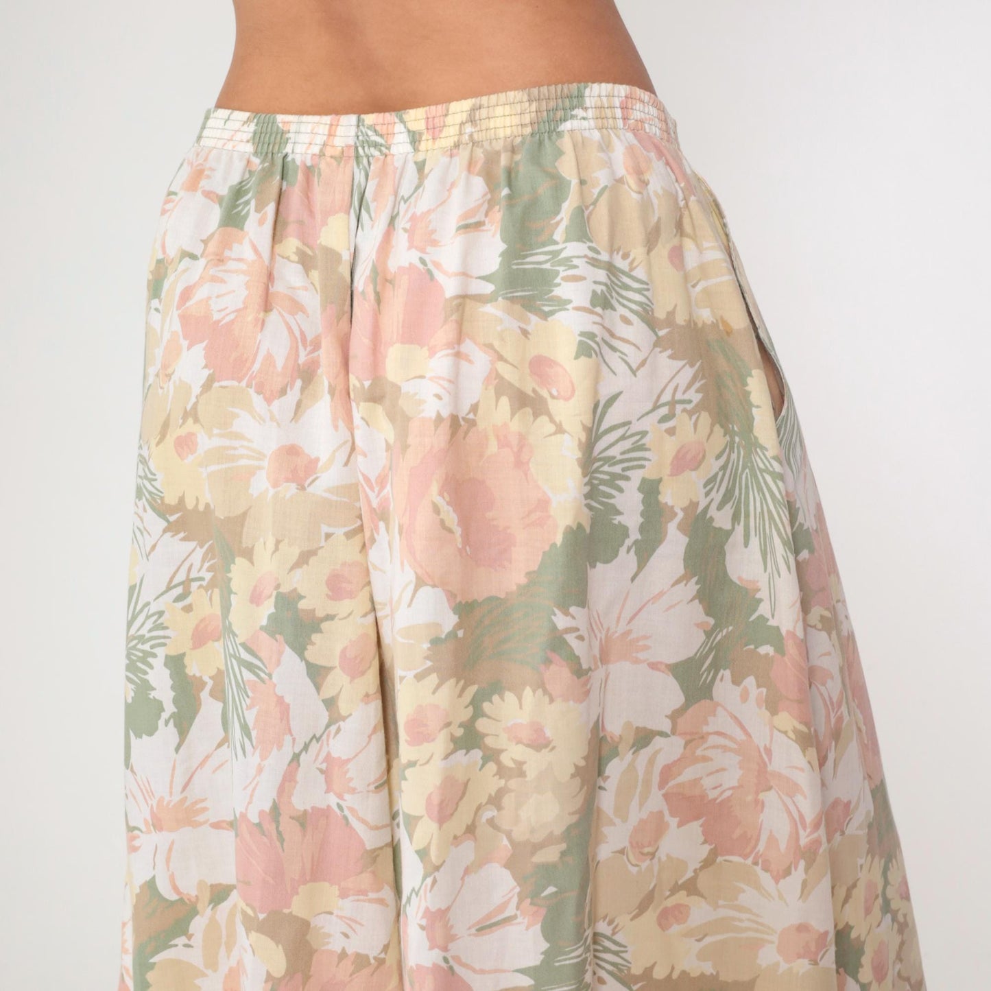 90s Alfred Dunner Floral Midi Skirt Pastel Print High Waist Pockets Large