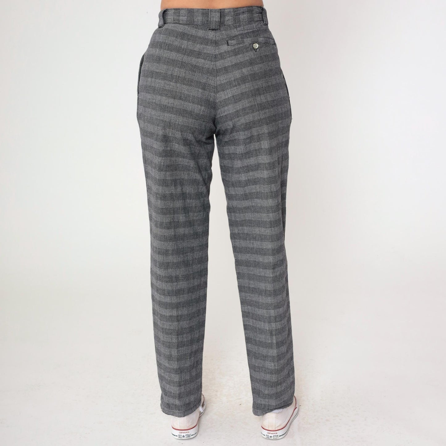 80s Generra Grey Striped Pleated Trousers High Waist Tapered Cotton Small