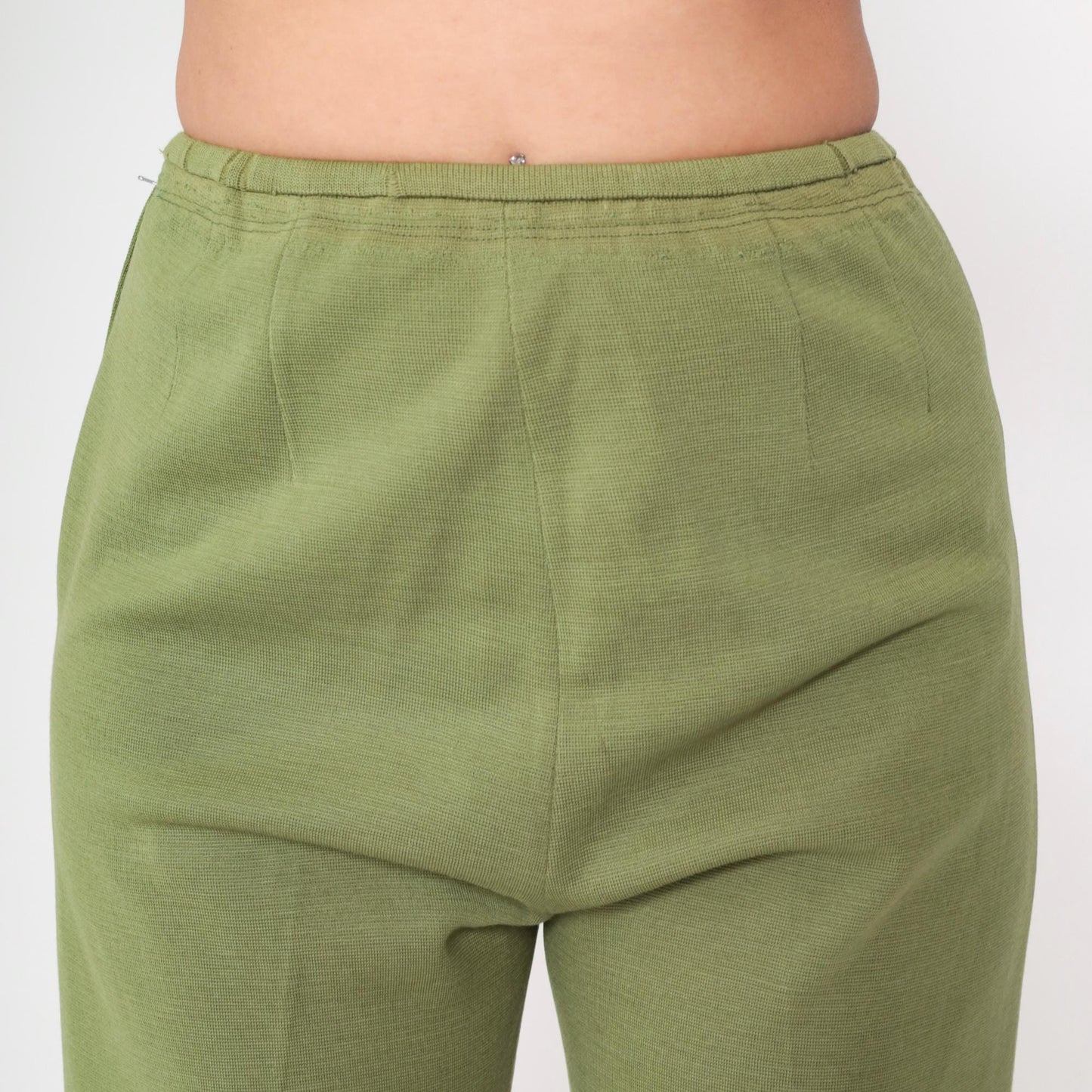 60s Zephyr Wool Flared Trousers Green High Rise Side Zip Small