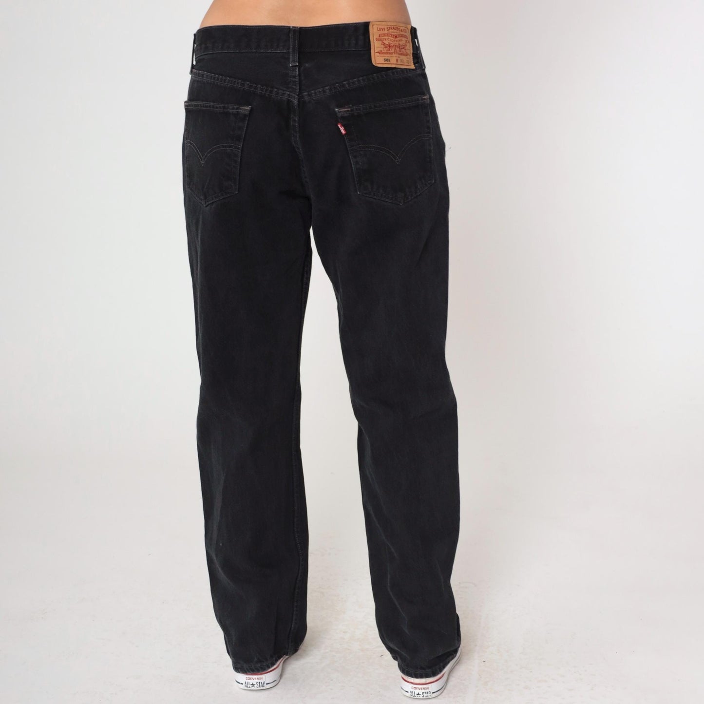 00s Levi's 501 Black Denim Jeans Straight Leg Mid Rise W36 L32