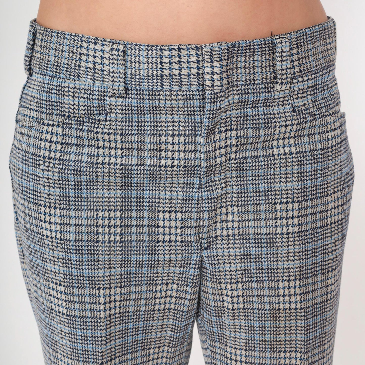 70s Navy Plaid Bell Bottom Trousers High Waisted Flared Pants Large 36