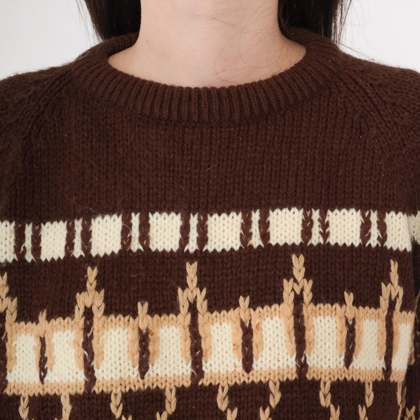80s Nordic Geometric Knit Sweater Brown Cream Marled Pullover Medium