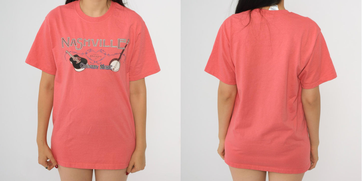 Y2K Nashville Country Music Graphic T-Shirt Pink Jerzees Small