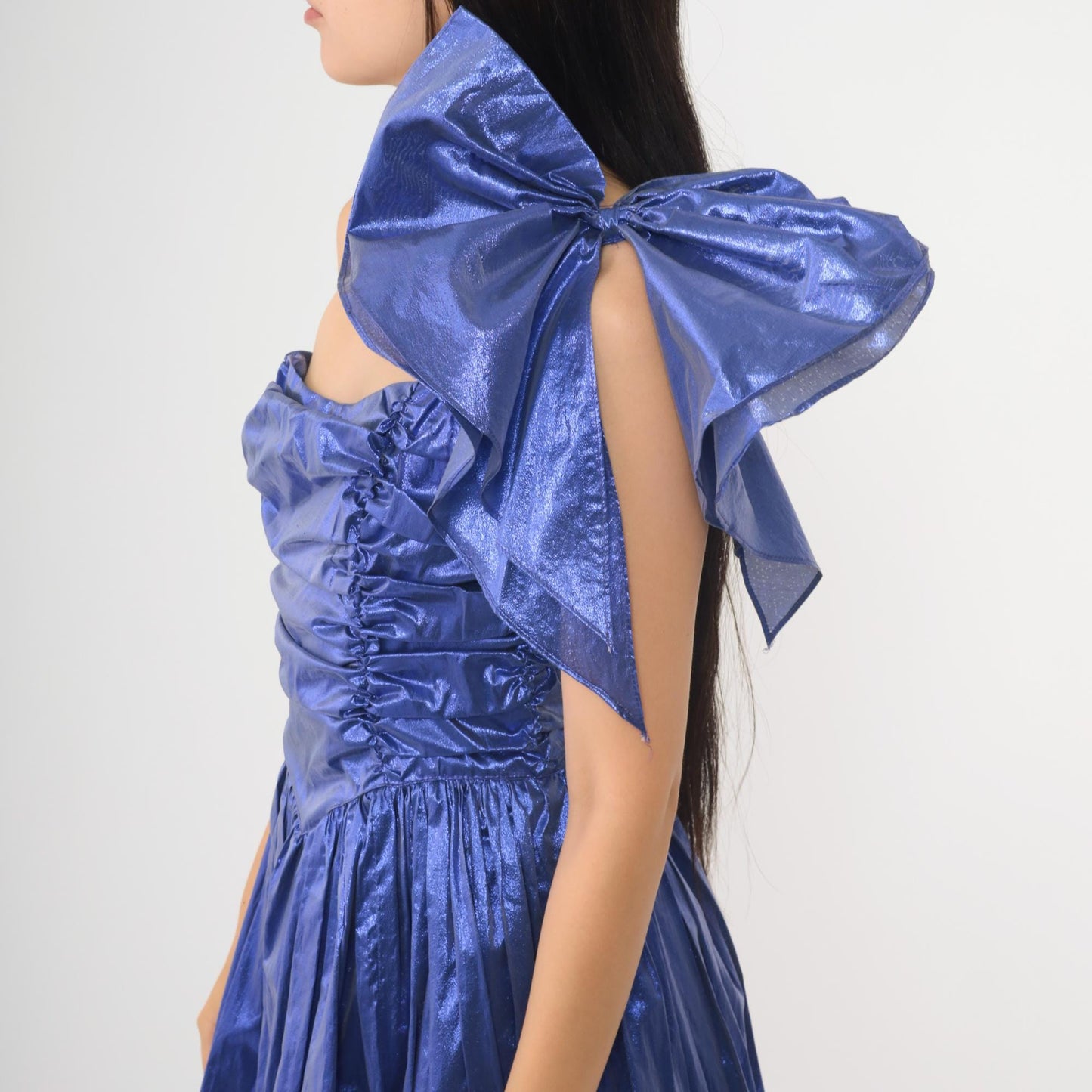 80s Gunne Sax Metallic Purple Taffeta One-Shoulder Ball Gown Maxi Extra Small