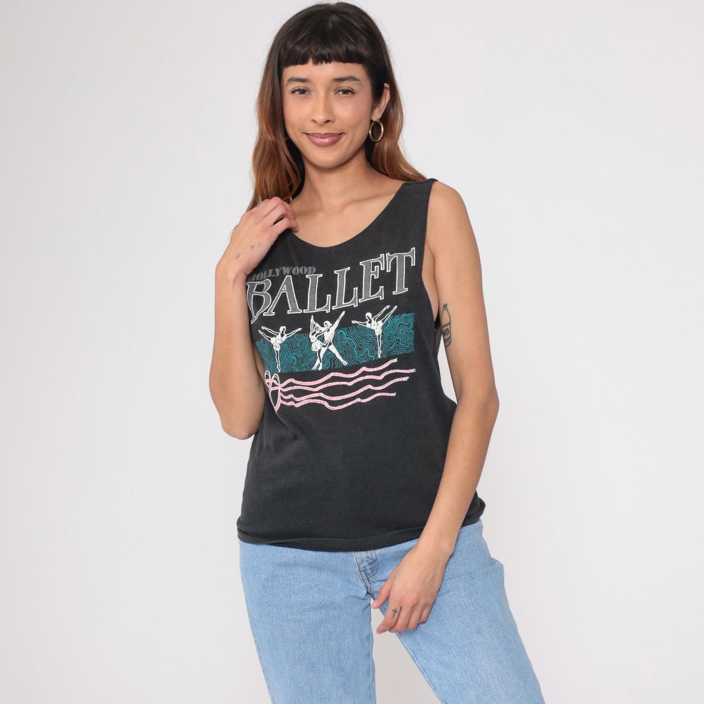 90s Hollywood Ballet Tank Top Black Graphic Sleeveless Small S