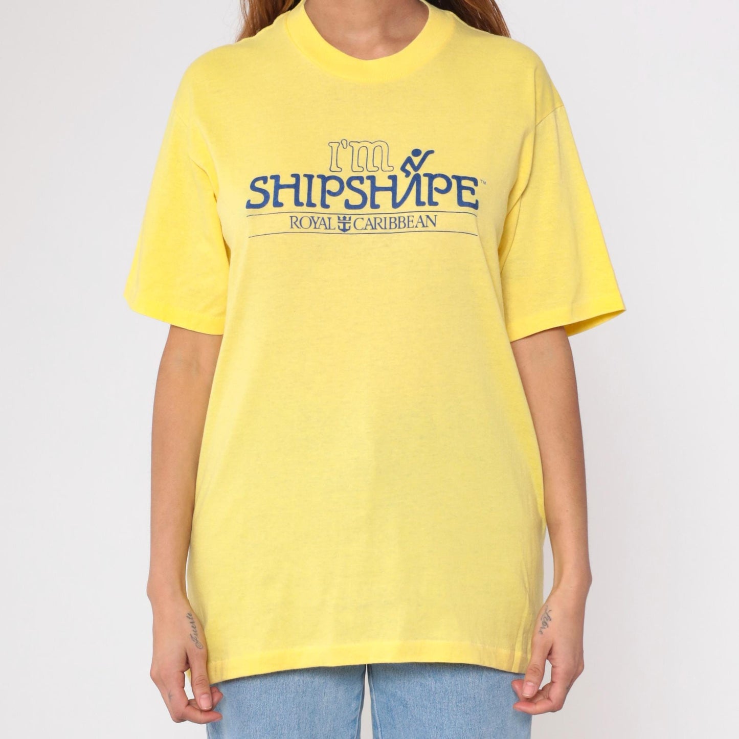 80s Royal Caribbean Cruises Graphic T-Shirt Yellow Single Stitch Small