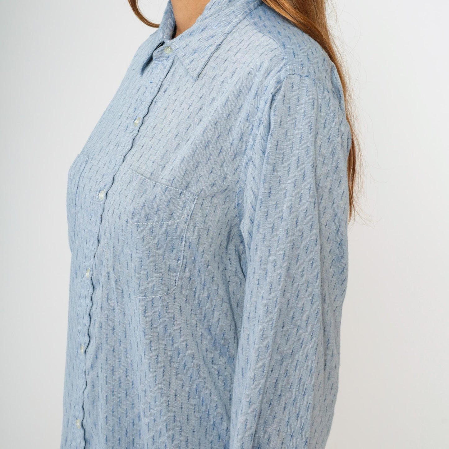 70s Light Blue Dash Stripe Button Down Shirt Cotton Blend Men's Large L