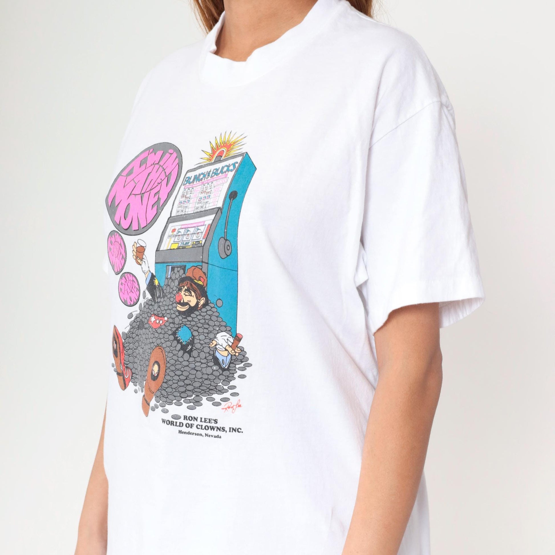 90s Ron Lee's World of Clowns Slot Machine Graphic T-Shirt White Large