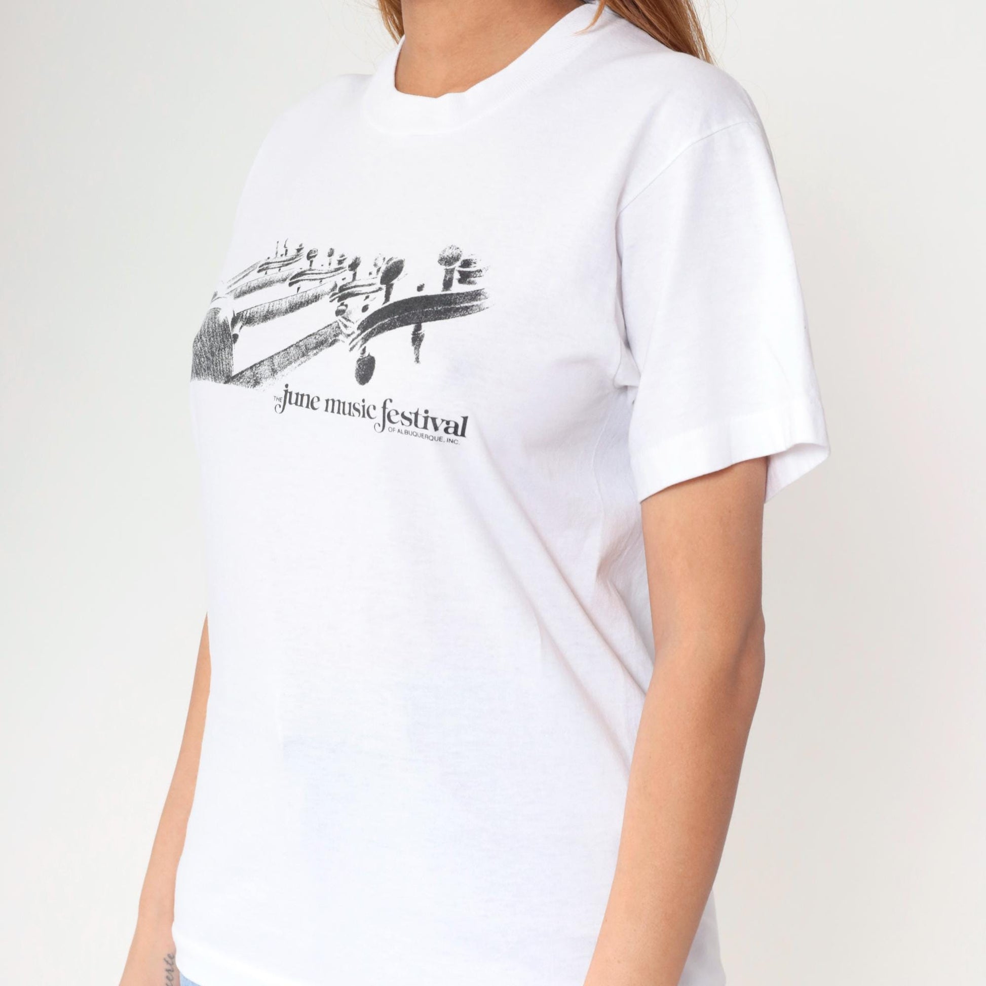 90s June Music Festival Albuquerque Graphic Tee Violin Print White Small