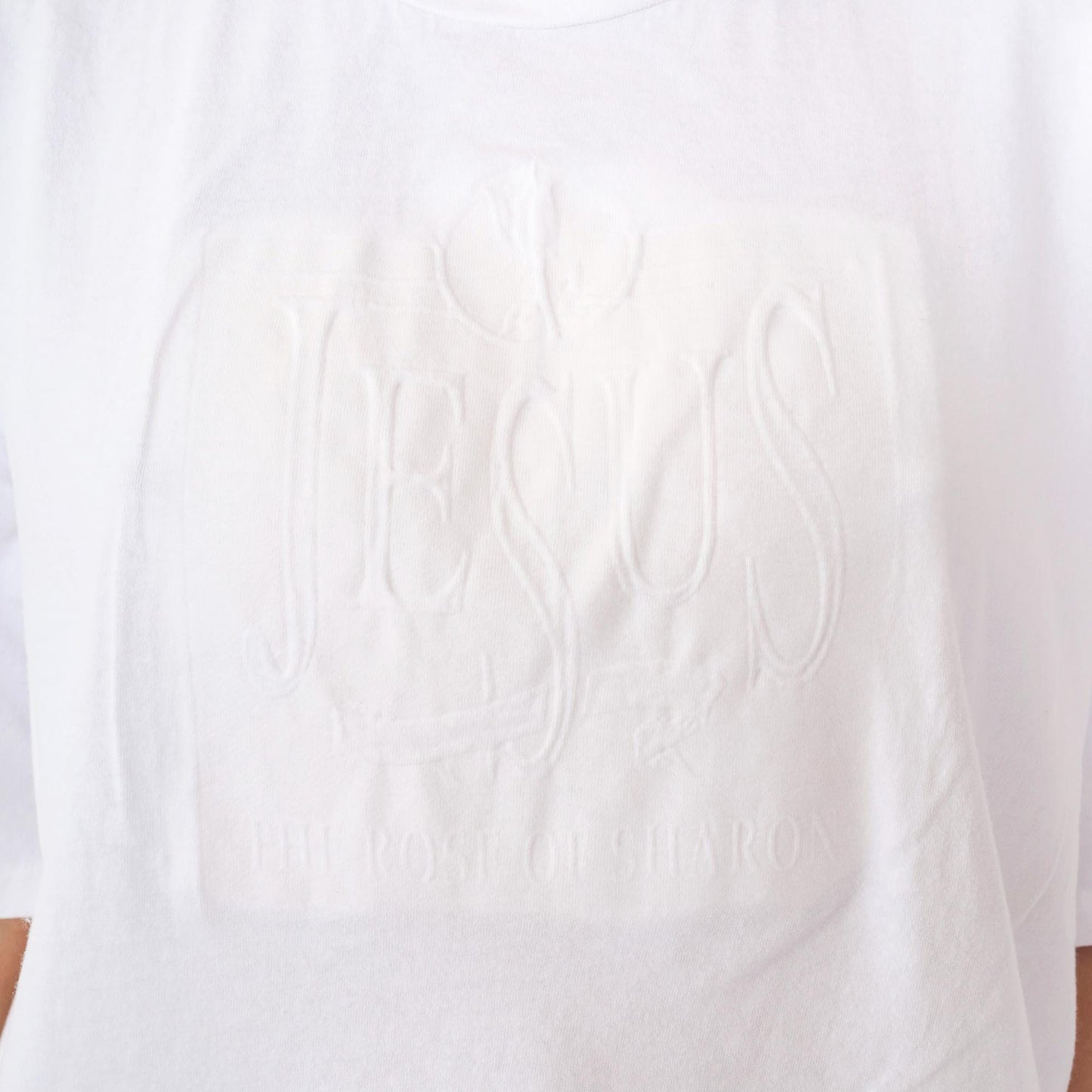 90s Jesus Rose of Sharon Embossed Graphic T-Shirt White Cotton Extra Large XL