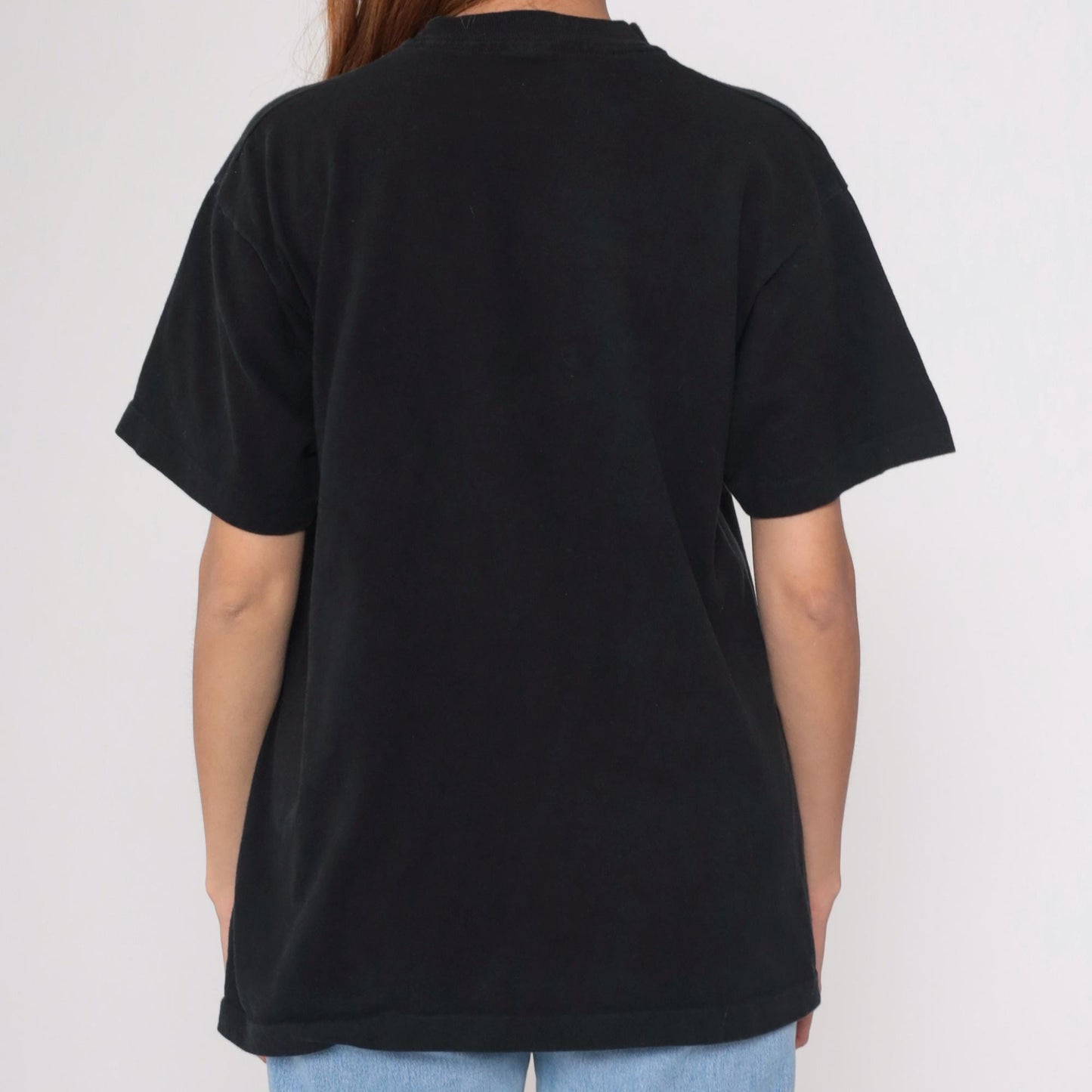90s One World One Peace Rainbow Globe Graphic T-Shirt Black Cotton Medium