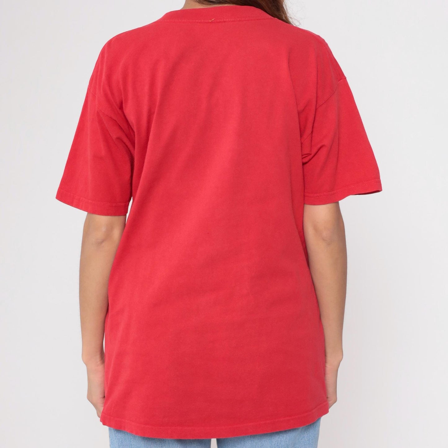 90s Teddy Bear Kite Graphic T-Shirt Red Crewneck Tee Large L