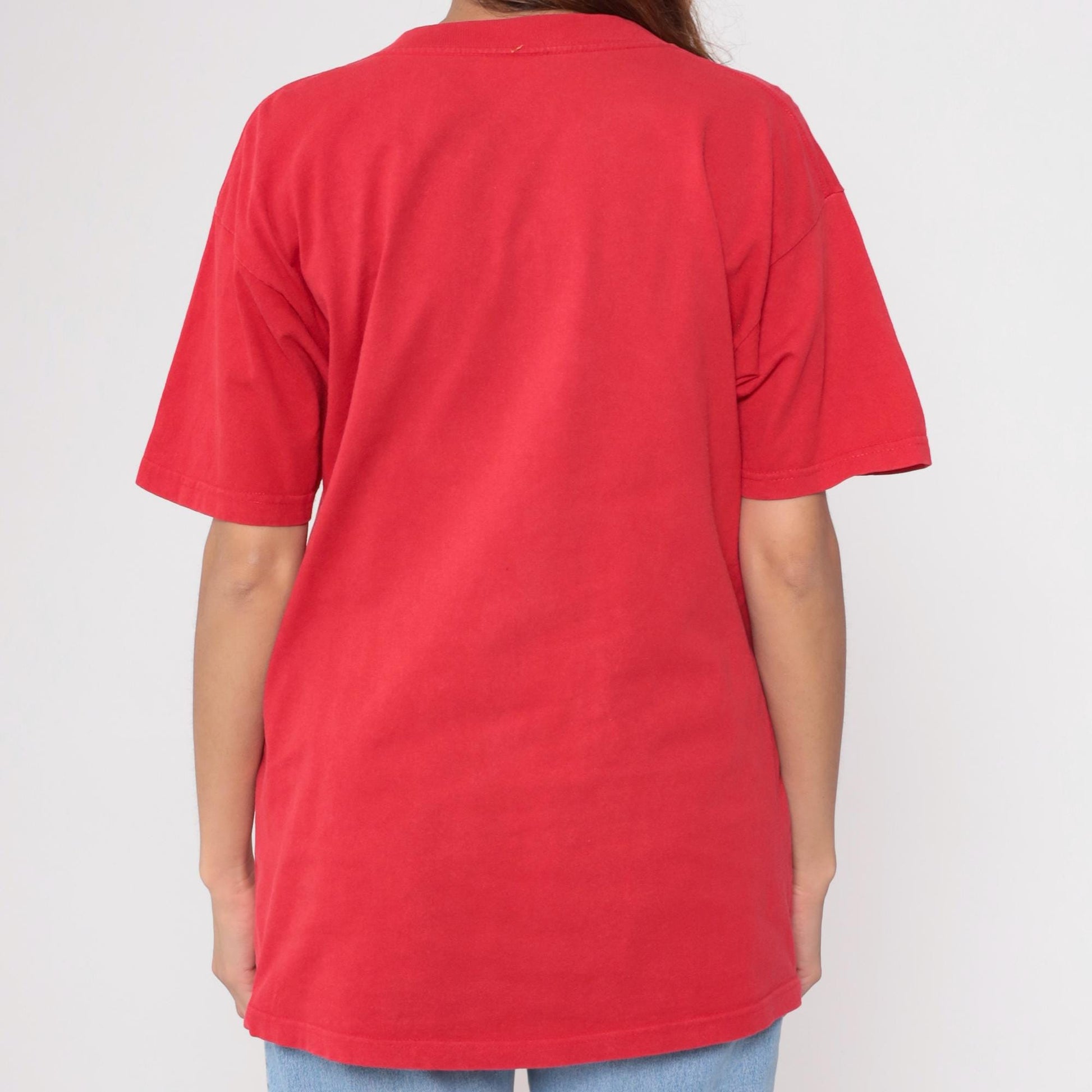90s Teddy Bear Kite Graphic T-Shirt Red Crewneck Tee Large L