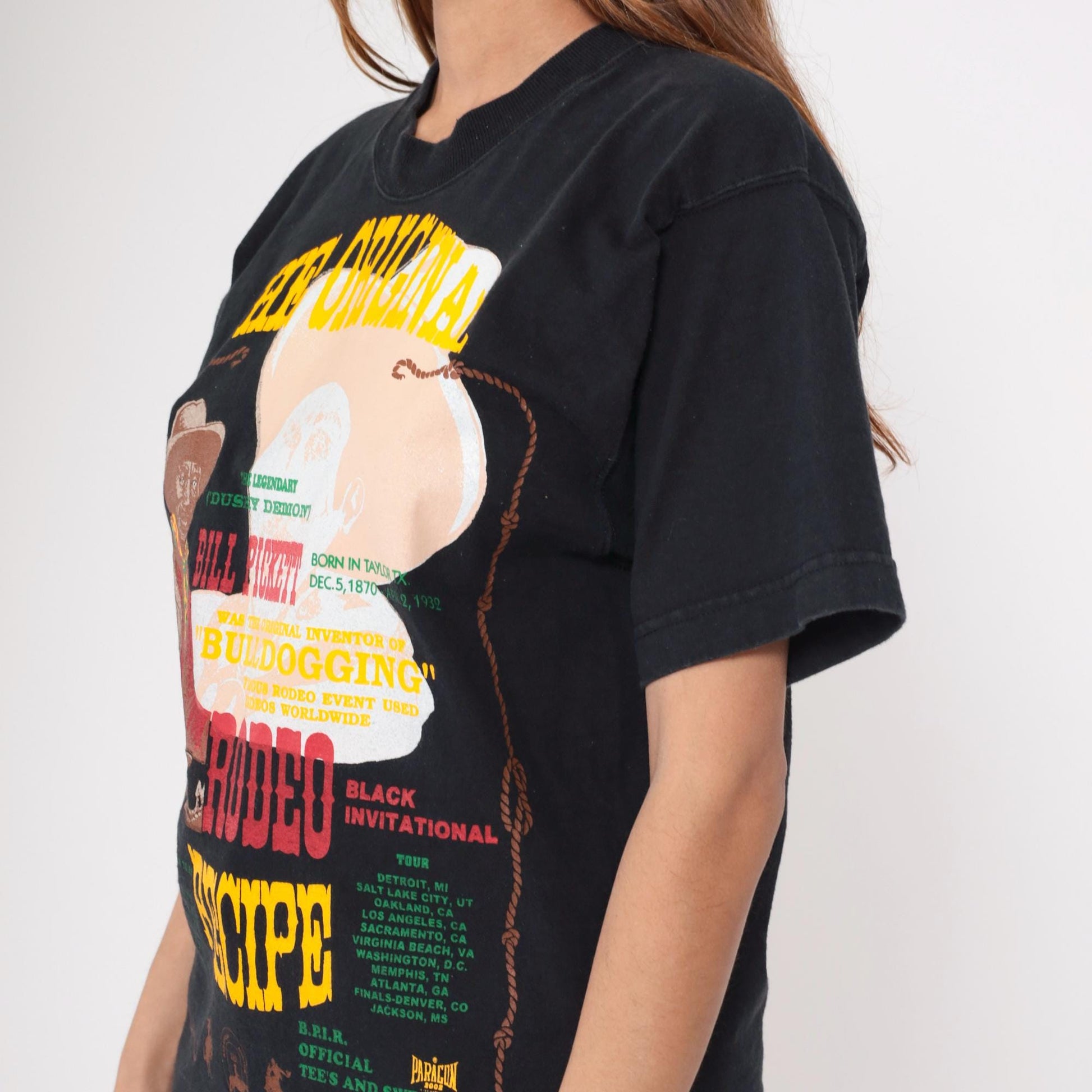 90s Bill Pickett Rodeo Recipe Graphic T-Shirt Black Cotton Medium