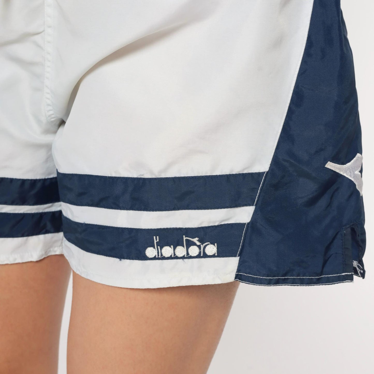 90s Diadora Soccer Shorts White Navy Nylon Athletic Track Large L