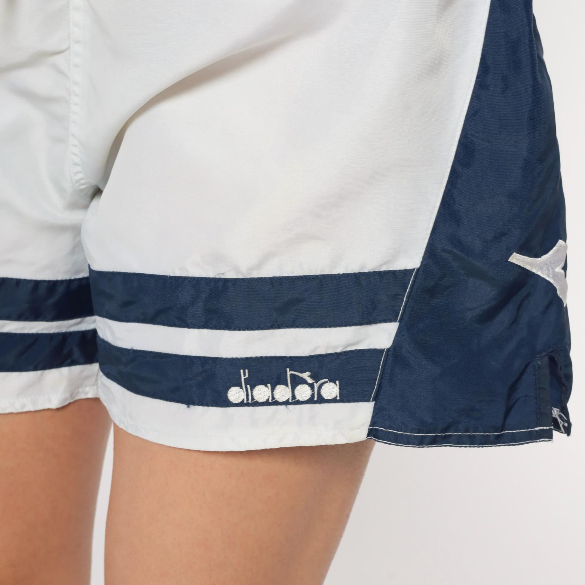 90s Diadora Soccer Shorts White Navy Nylon Athletic Track Large L