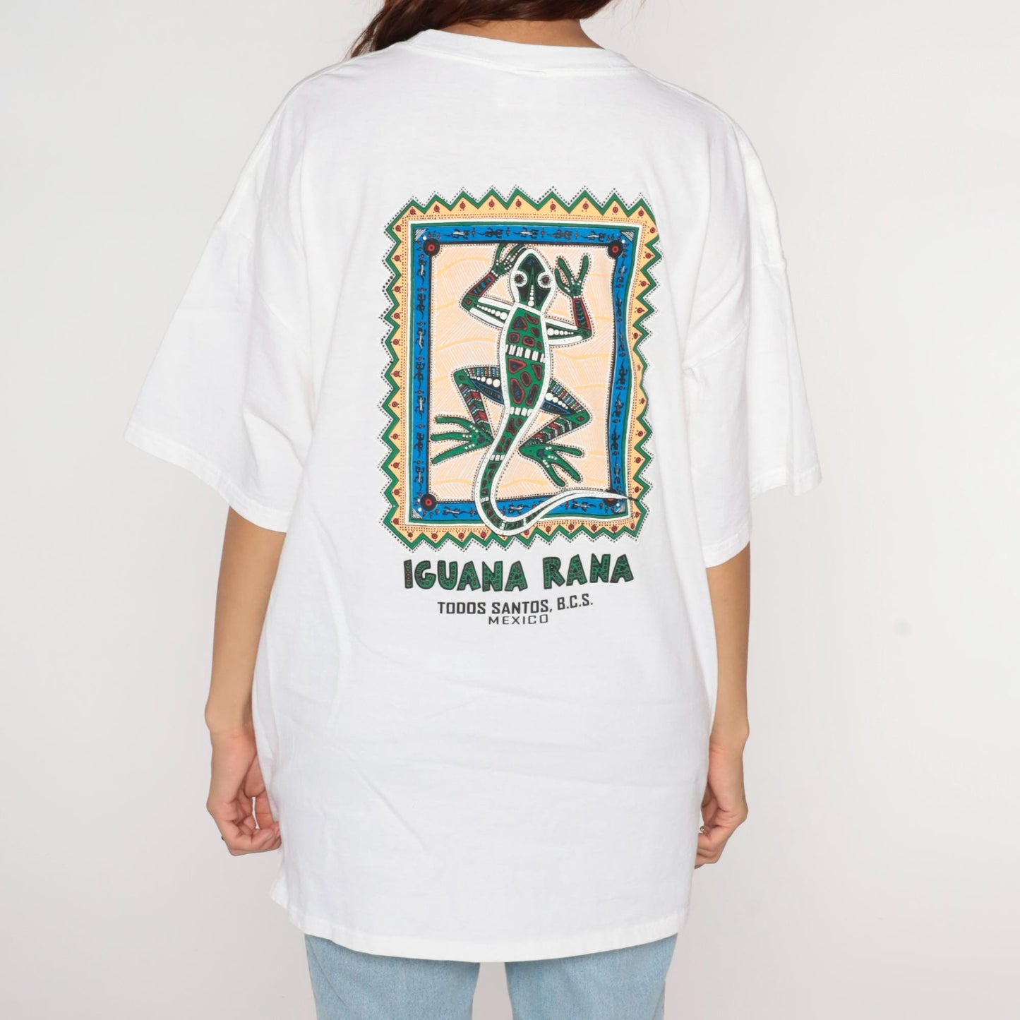 90s Todos Santos BCS Iguana Rana Lizard Graphic T-Shirt White Cotton XXL