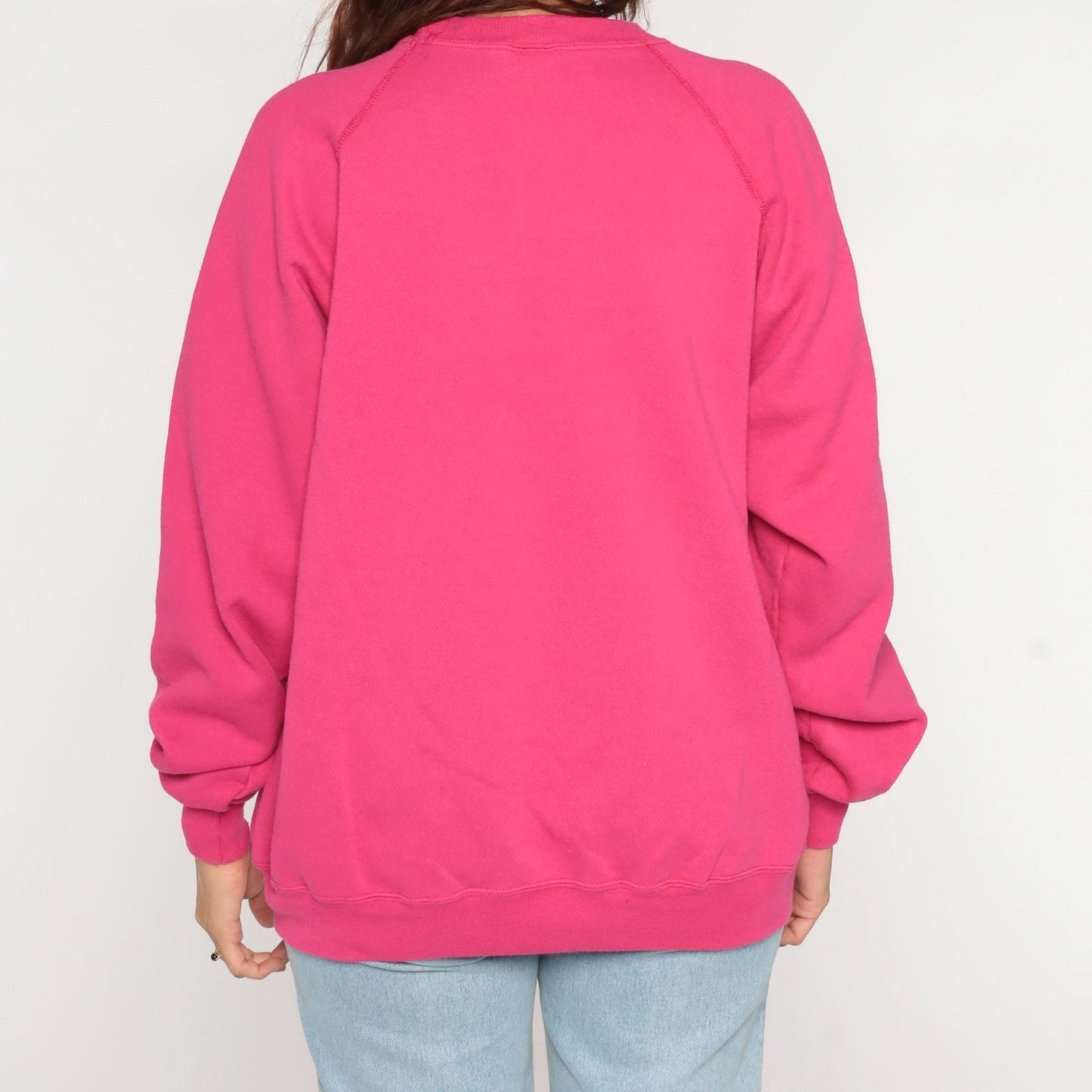 90s Washington DC Hot Pink Glittery Raglan Sweatshirt Crewneck Large
