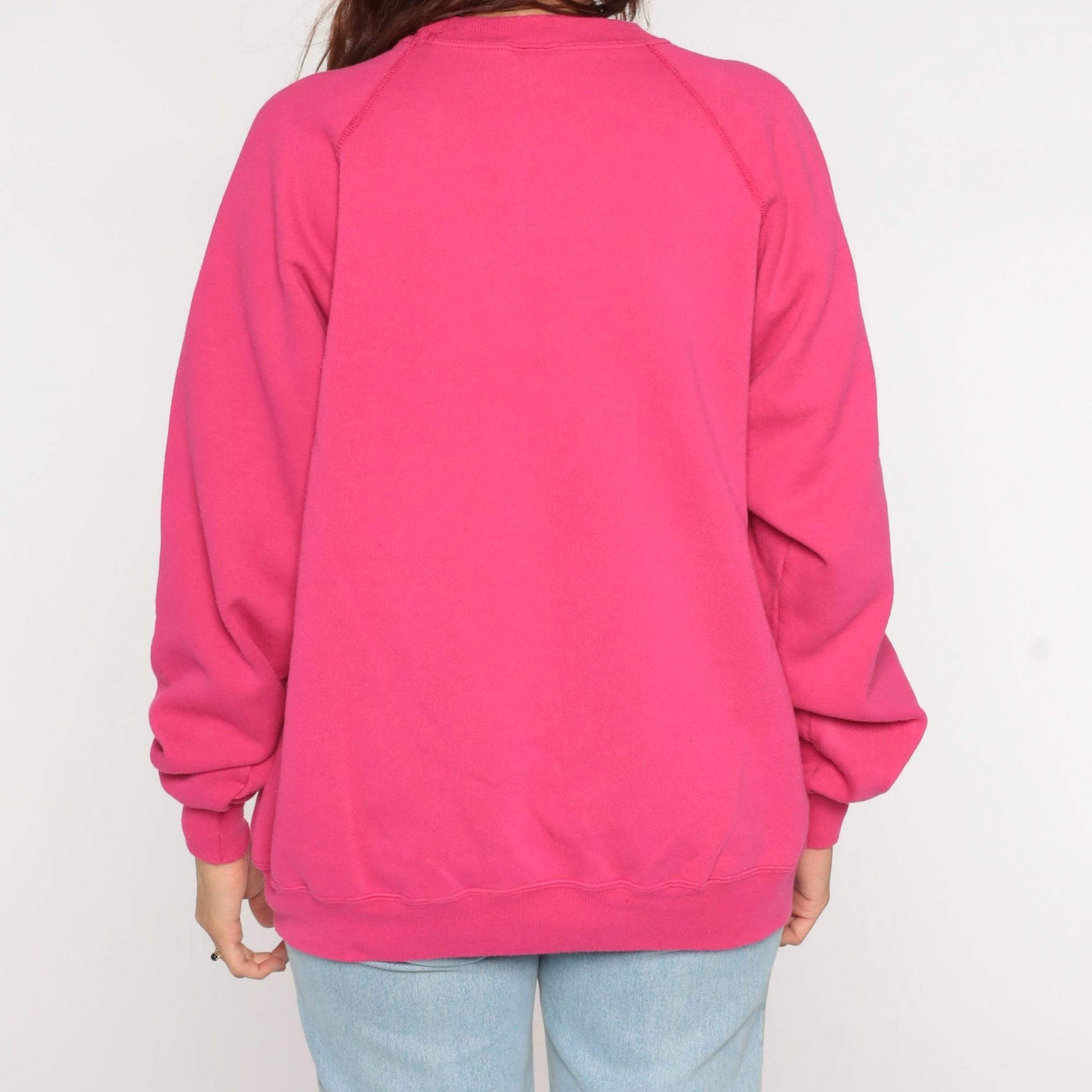 90s Washington DC Hot Pink Glittery Raglan Sweatshirt Crewneck Large