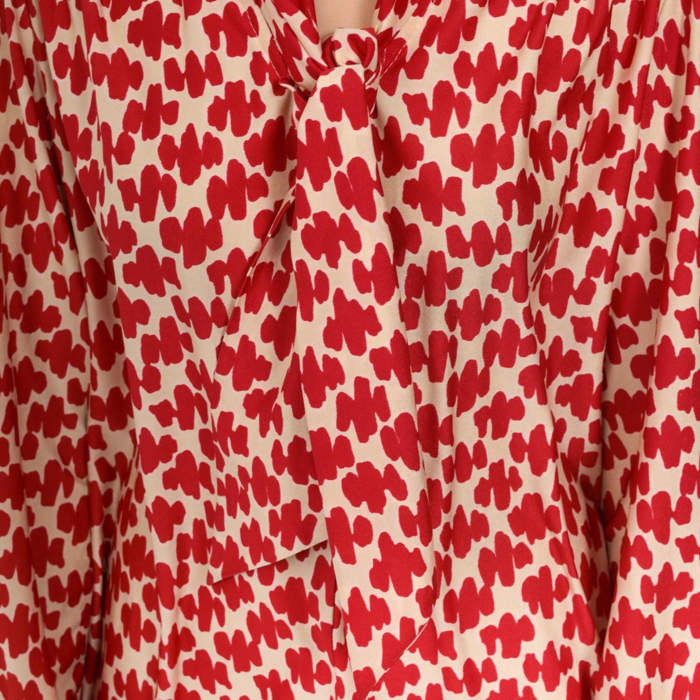 1970s Ascot Shift Dress Red Geometric Print Mini White Long Sleeve Medium Large