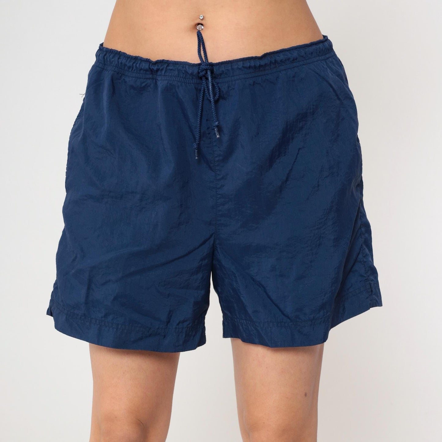 Y2K Nike Navy Nylon Athletic Shorts Elastic Waist Medium