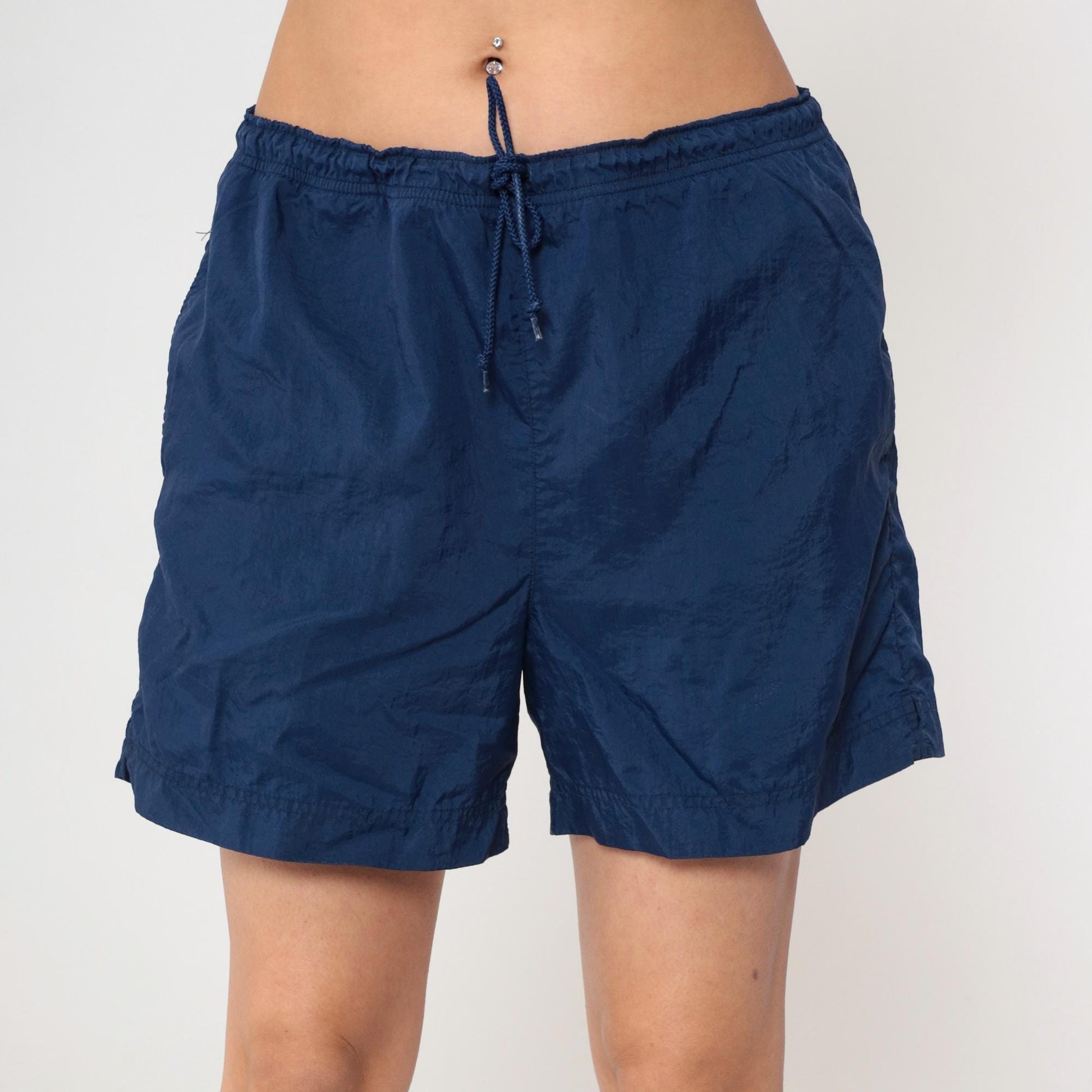 Y2K Nike Navy Nylon Athletic Shorts Elastic Waist Medium