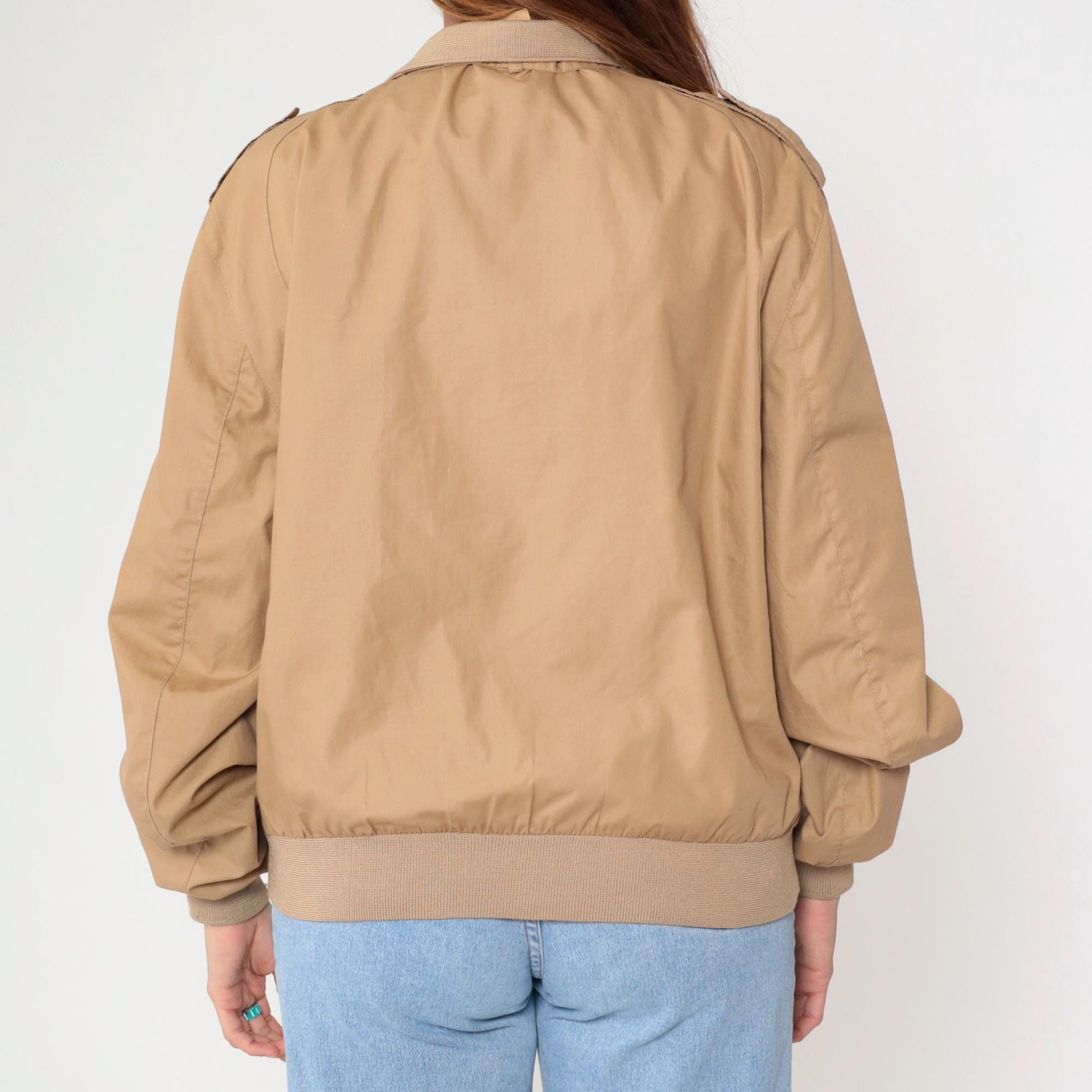 80s Members Only Tan Windbreaker Jacket Zip-Up Bomber Men's Extra Large