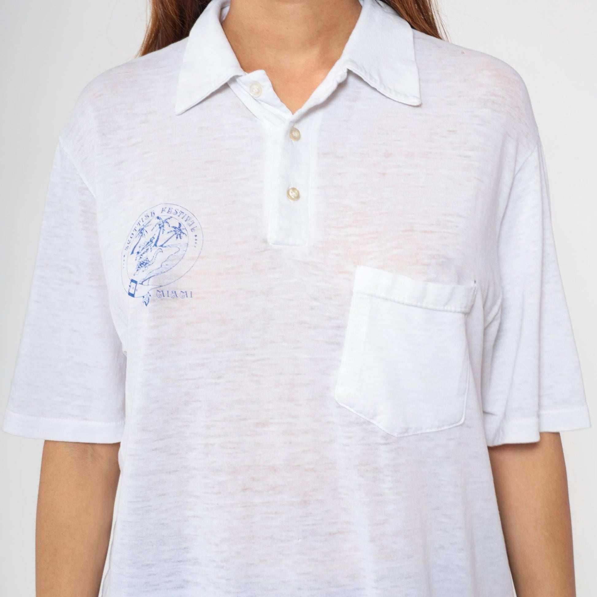 80s Stedman Miami Scottish Festival Polo Shirt White Burnout Alligator Large L