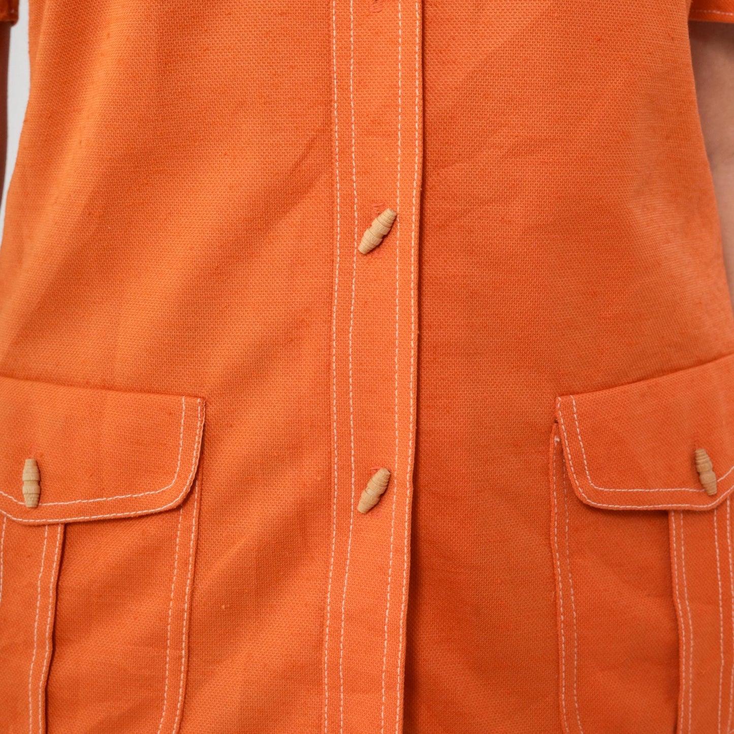 70s Koret of California Orange Button-Up Blouse Toggle Collar Short Sleeve Small