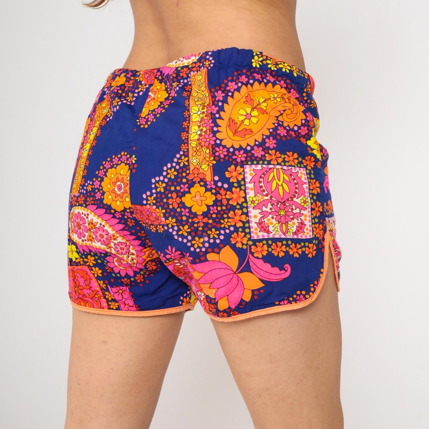 70s Kane Kai Hawaii Swim Trunks Paisley Neon Floral Print Medium